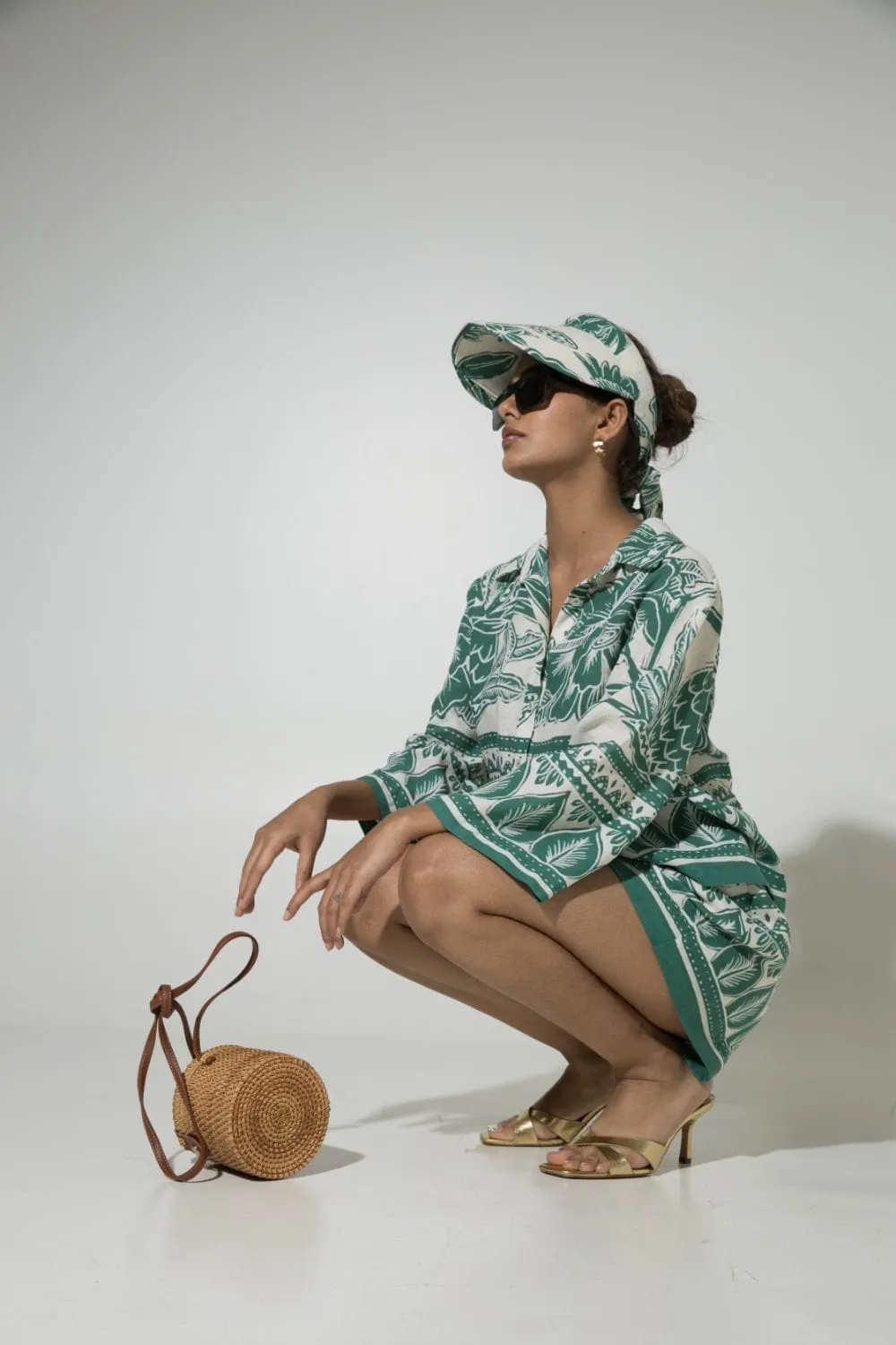 Green Cordelia Linen Co-Ord Shorts Set