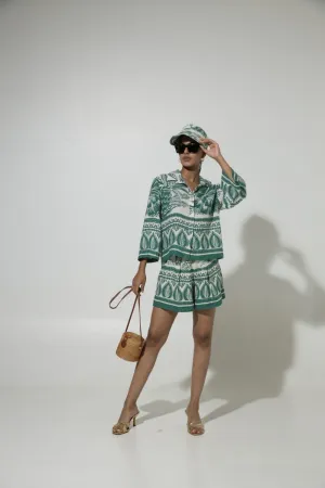 Green Cordelia Linen Co-Ord Shorts Set