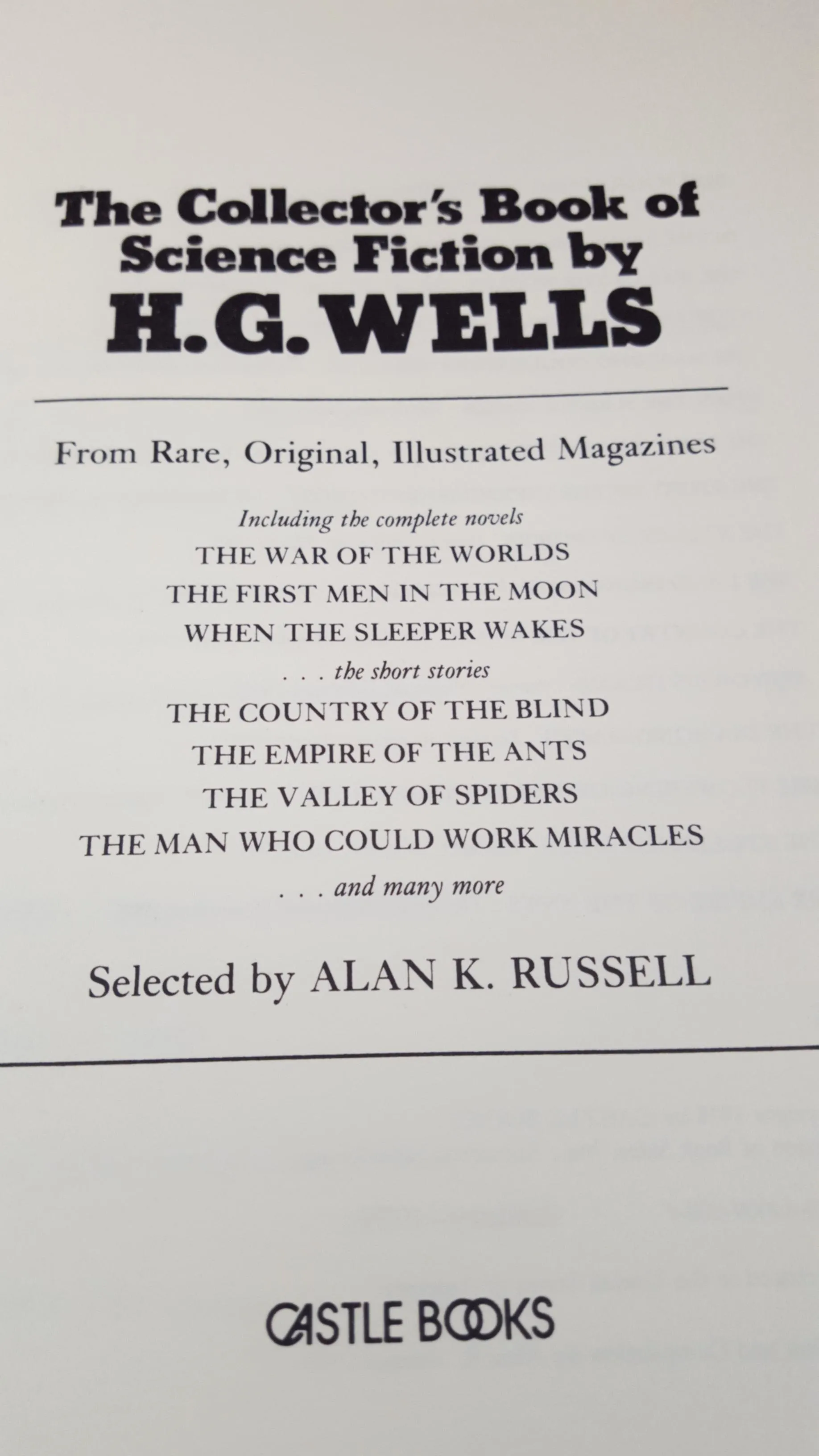H G Wells-The Collector's Book of Science Fiction by H G Wells, Castle, 1979, First Edition
