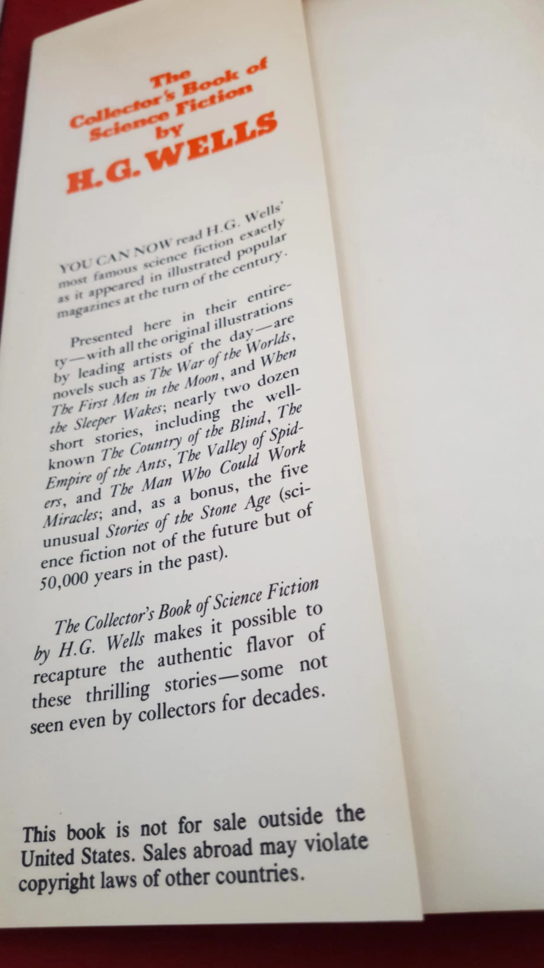 H G Wells-The Collector's Book of Science Fiction by H G Wells, Castle, 1979, First Edition