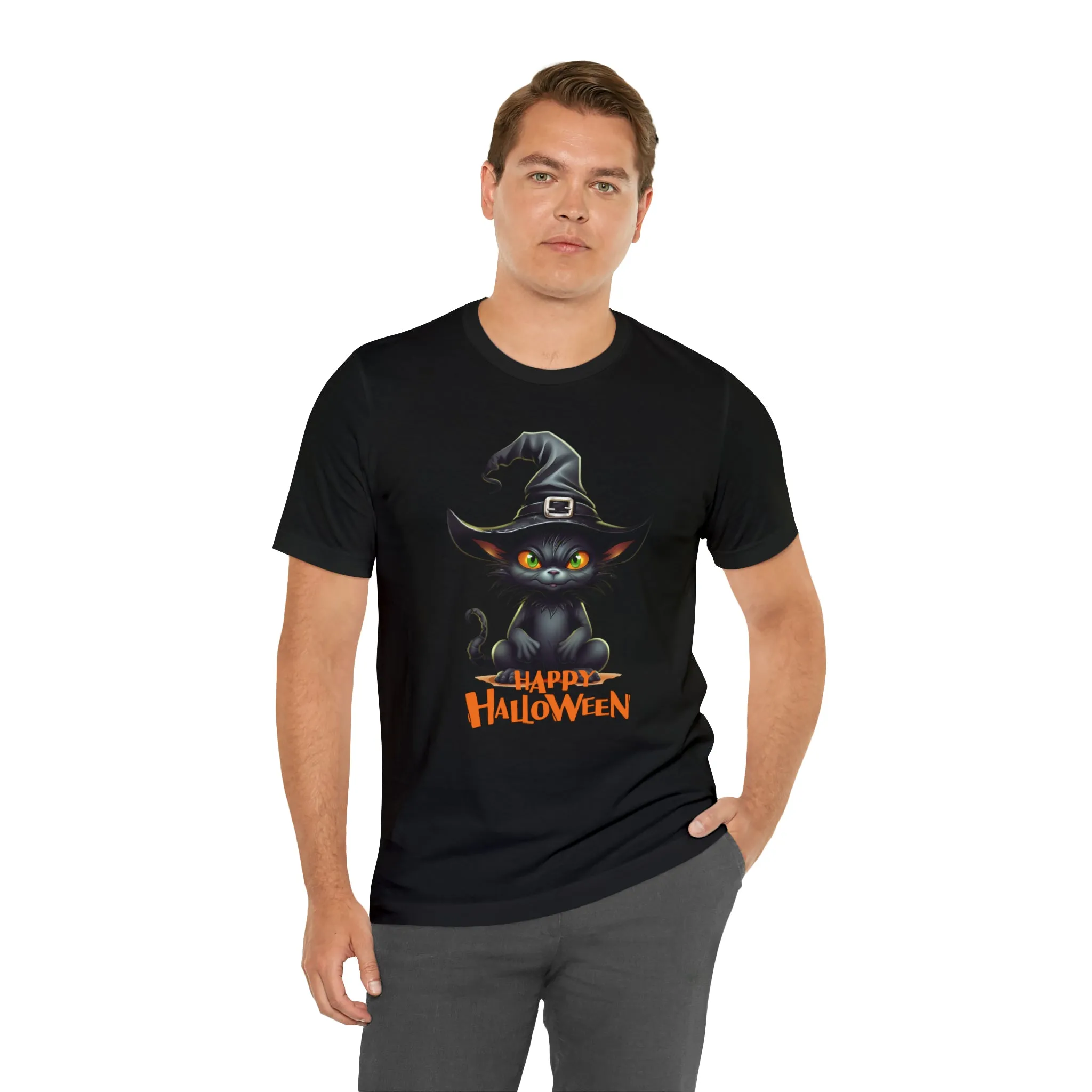 Happy Halloween Witchy Cat T-Shirt | Creepy Witch Cat Tee |  Bella Canvas 3001Unisex | Spooky Short Sleeve Tshirt