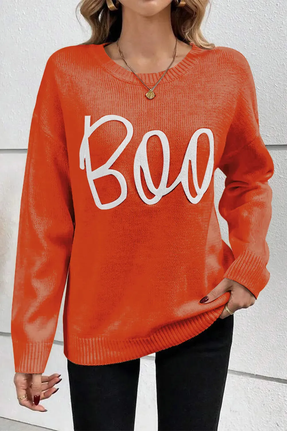 Hazel Blues® |  BOO Round Neck Long Sleeve Sweater