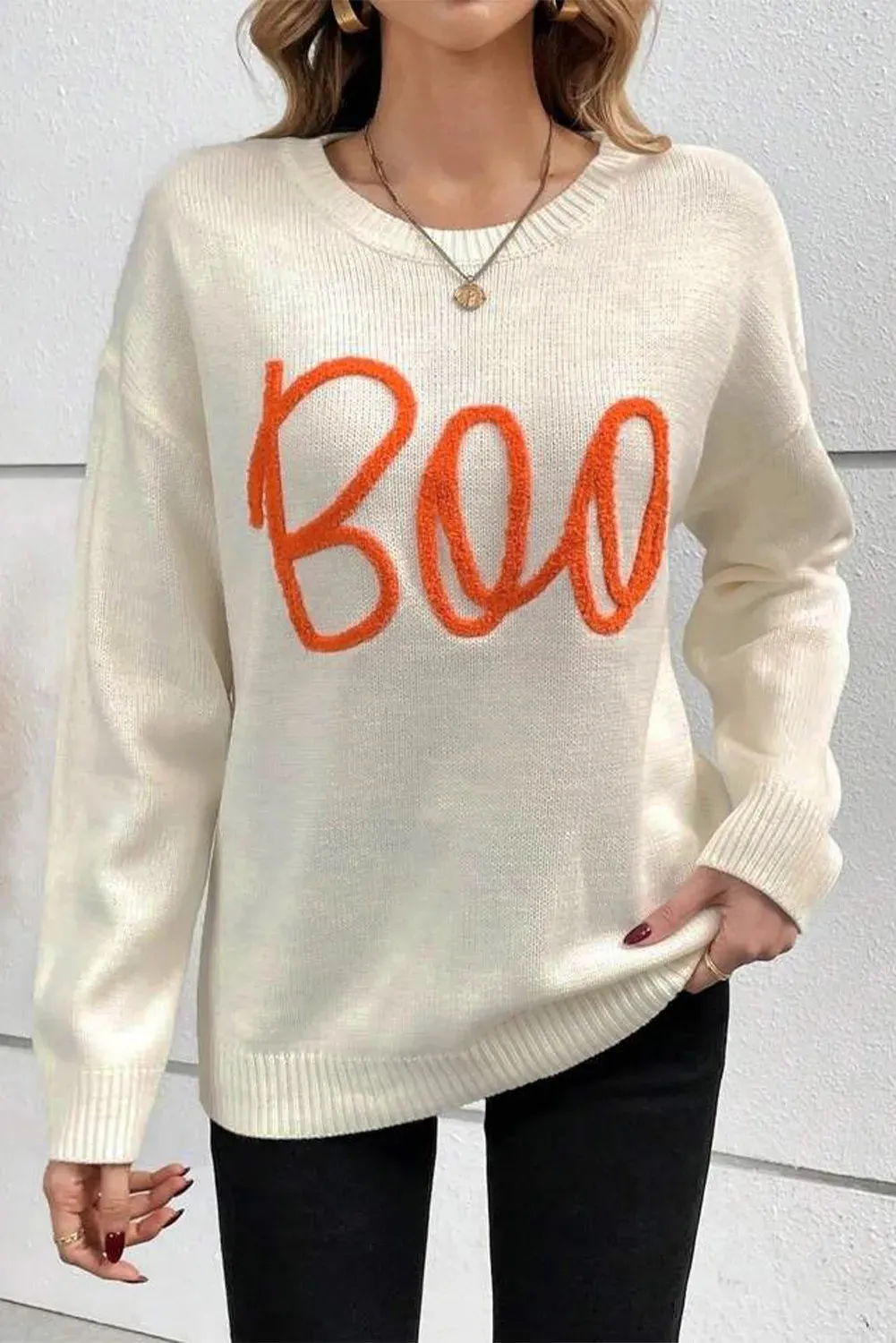 Hazel Blues® |  BOO Round Neck Long Sleeve Sweater