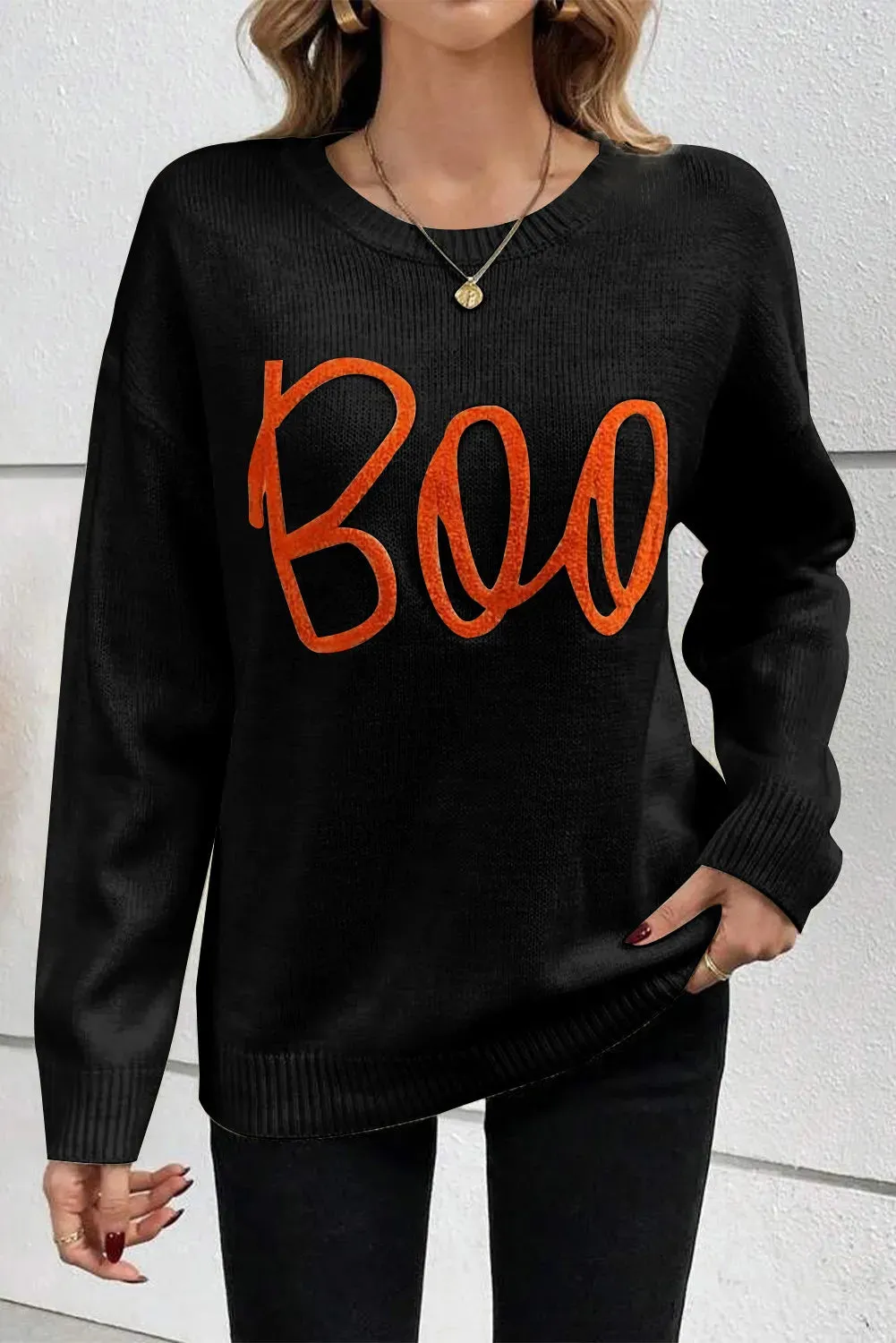 Hazel Blues® |  BOO Round Neck Long Sleeve Sweater