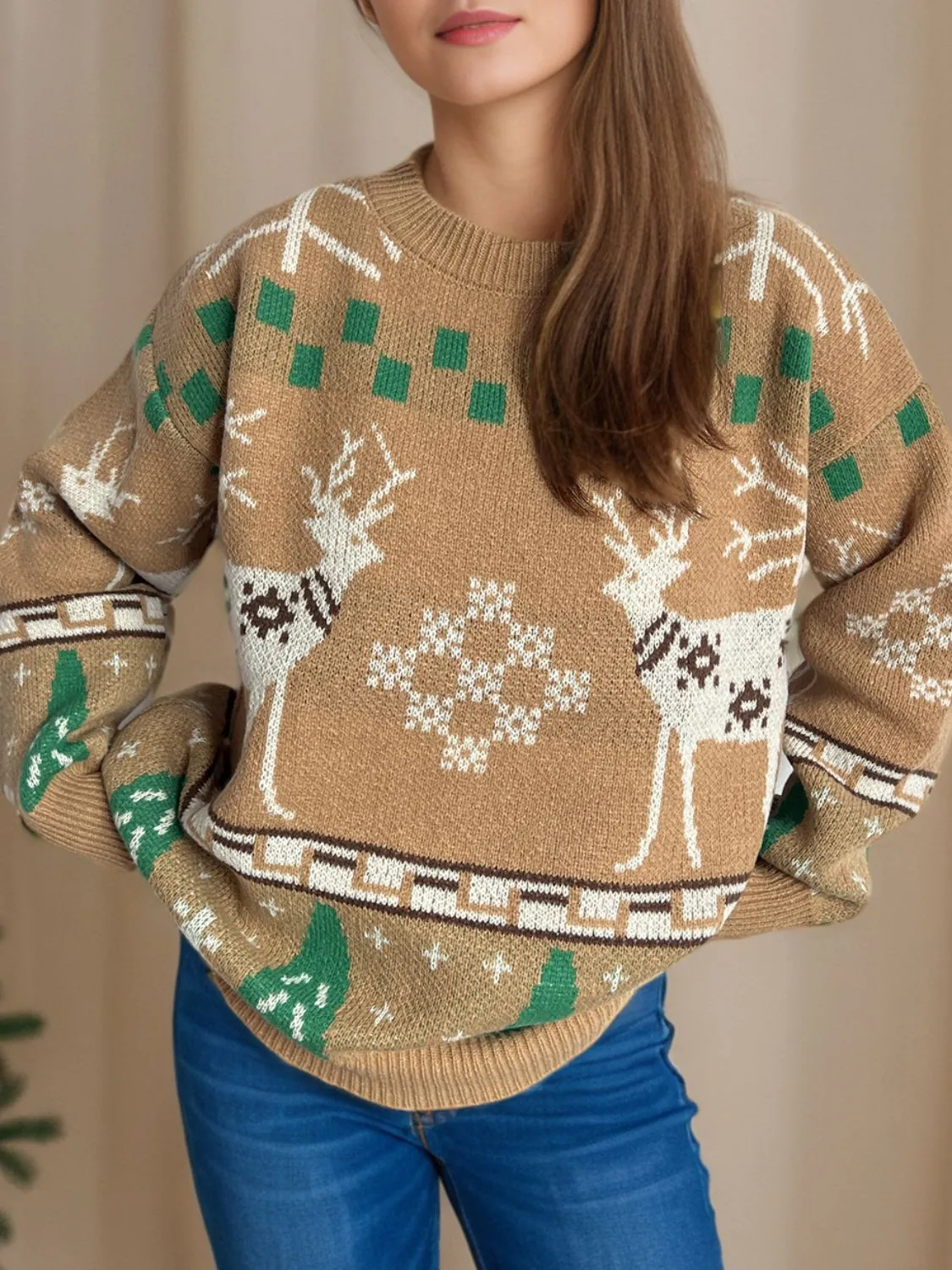 Hazel Blues® |  Christmas Element Round Neck Long Sleeve Sweater