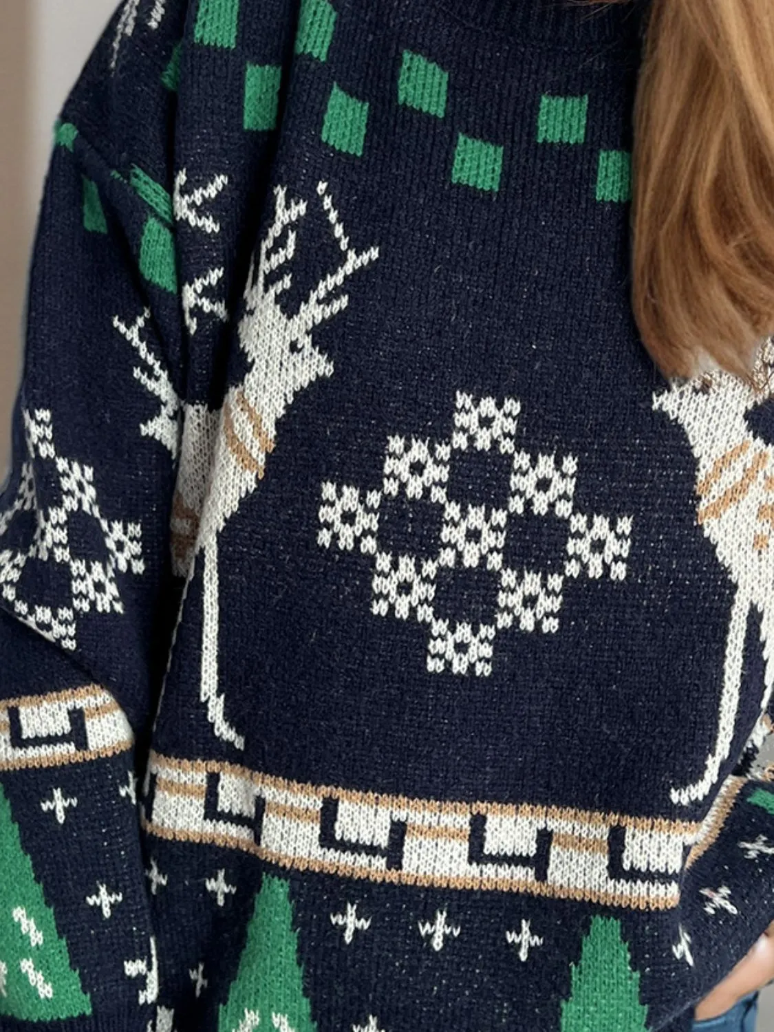 Hazel Blues® |  Christmas Element Round Neck Long Sleeve Sweater