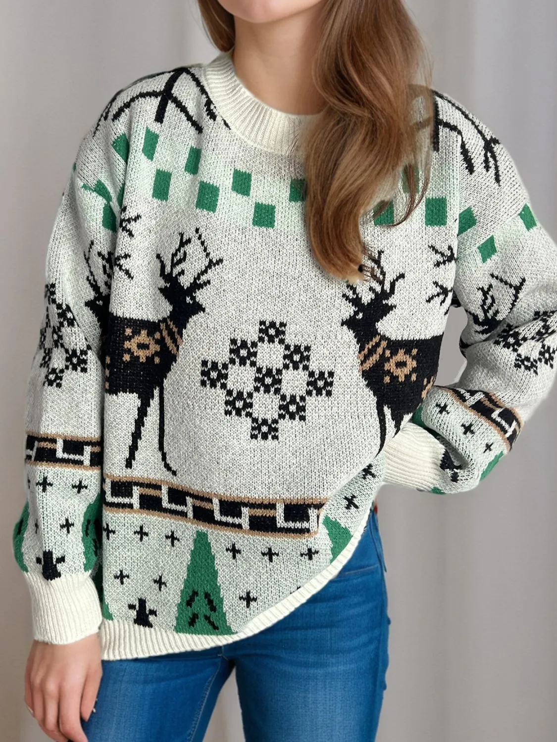 Hazel Blues® |  Christmas Element Round Neck Long Sleeve Sweater