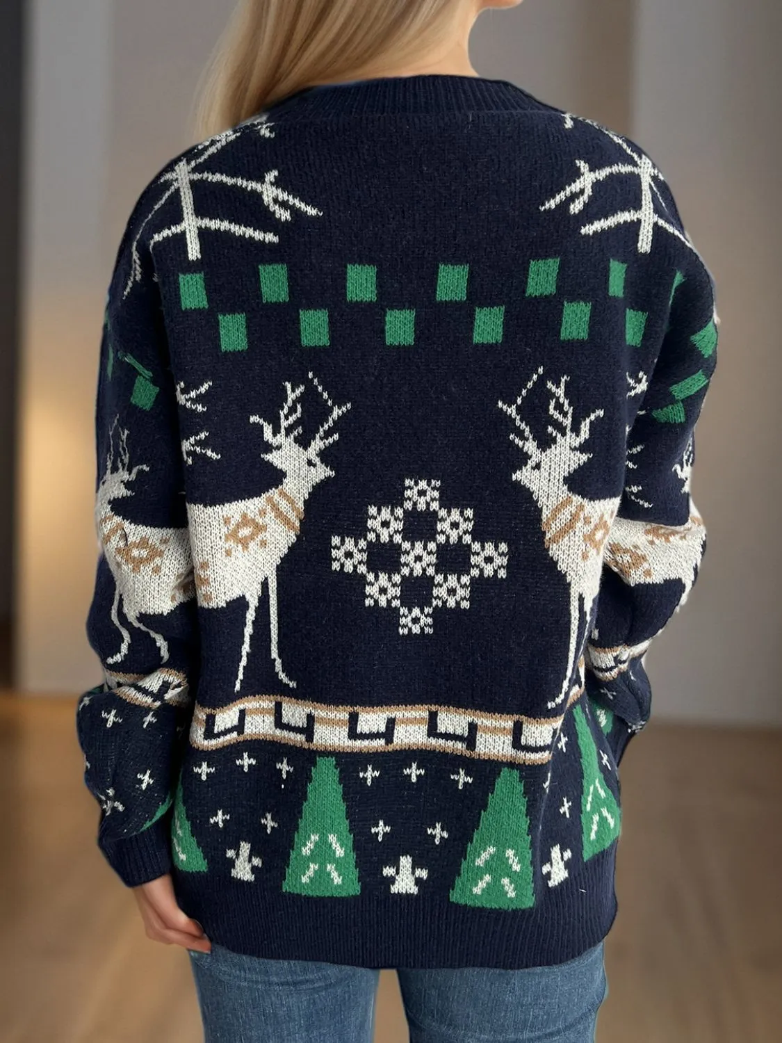 Hazel Blues® |  Christmas Element Round Neck Long Sleeve Sweater