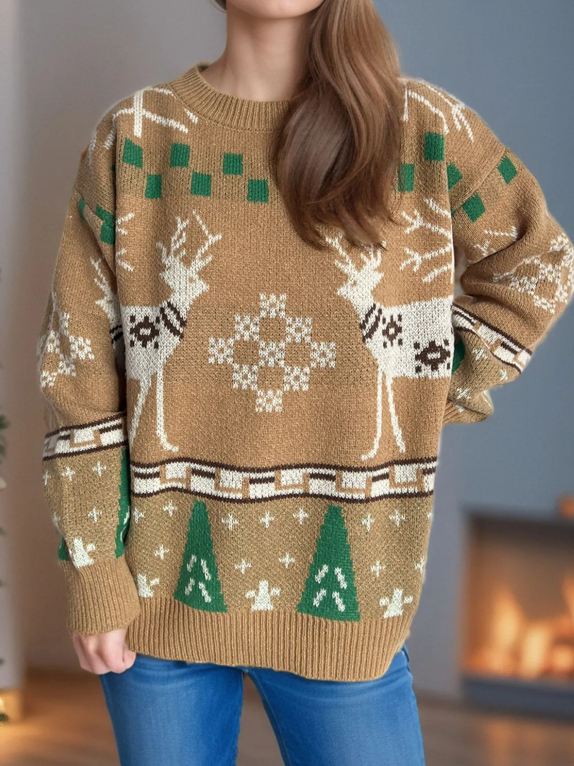 Hazel Blues® |  Christmas Element Round Neck Long Sleeve Sweater