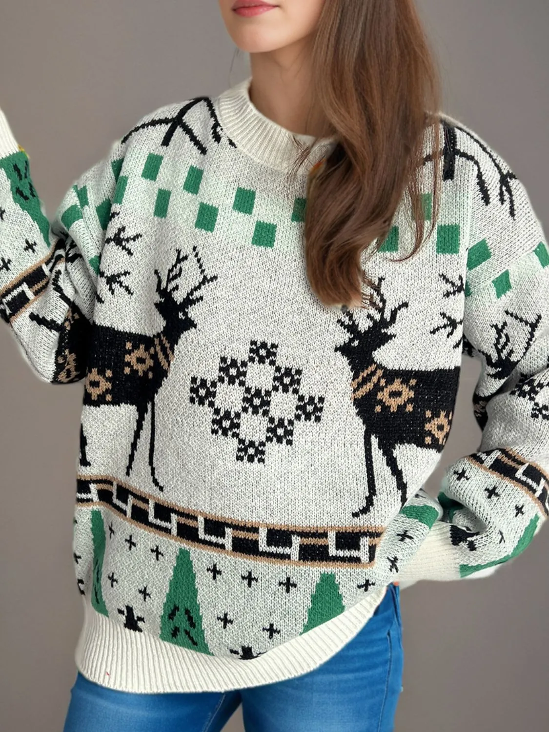 Hazel Blues® |  Christmas Element Round Neck Long Sleeve Sweater