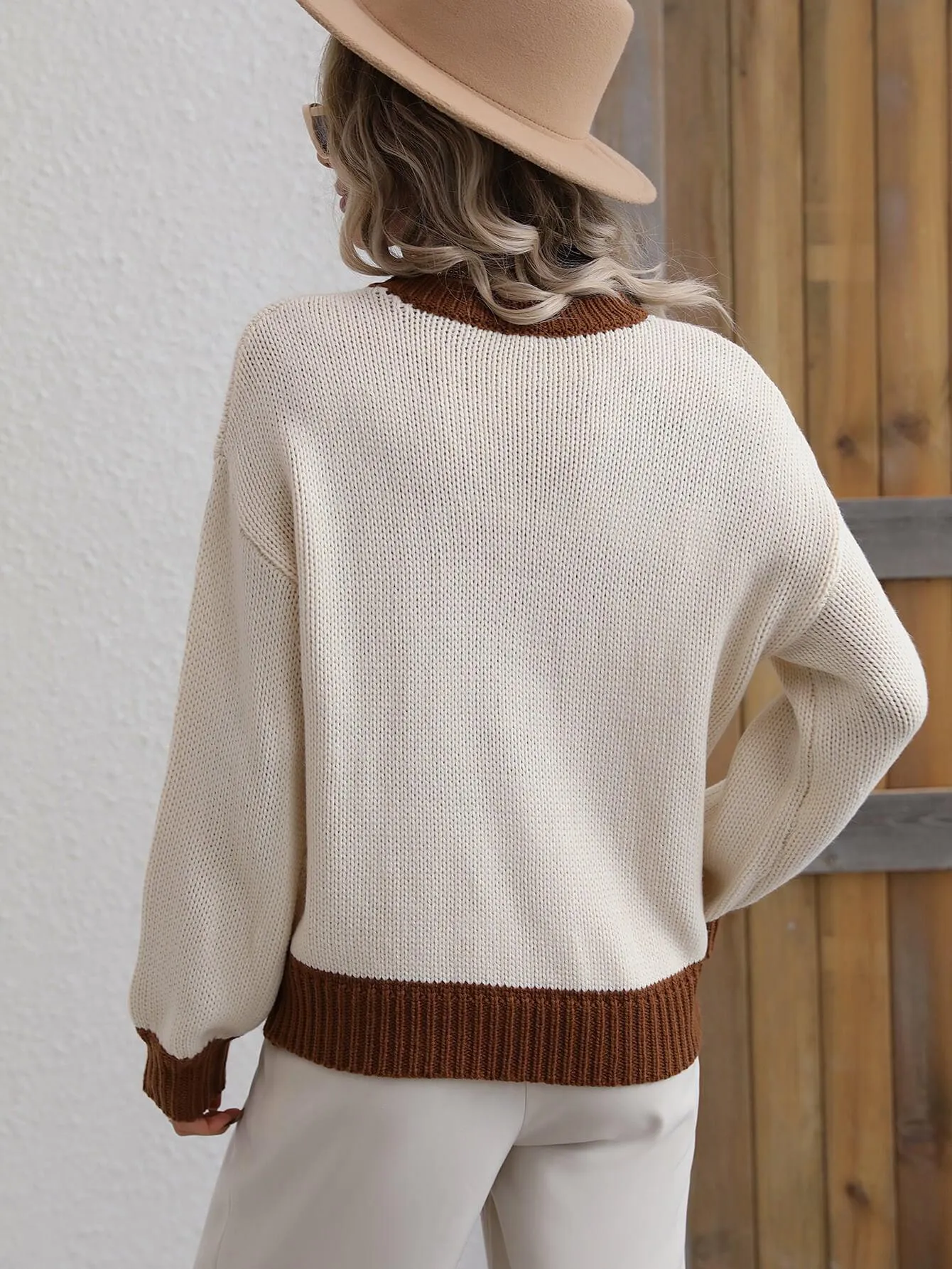 Hazel Blues® |  Contrast Trim Drop Shoulder Pullover Sweater
