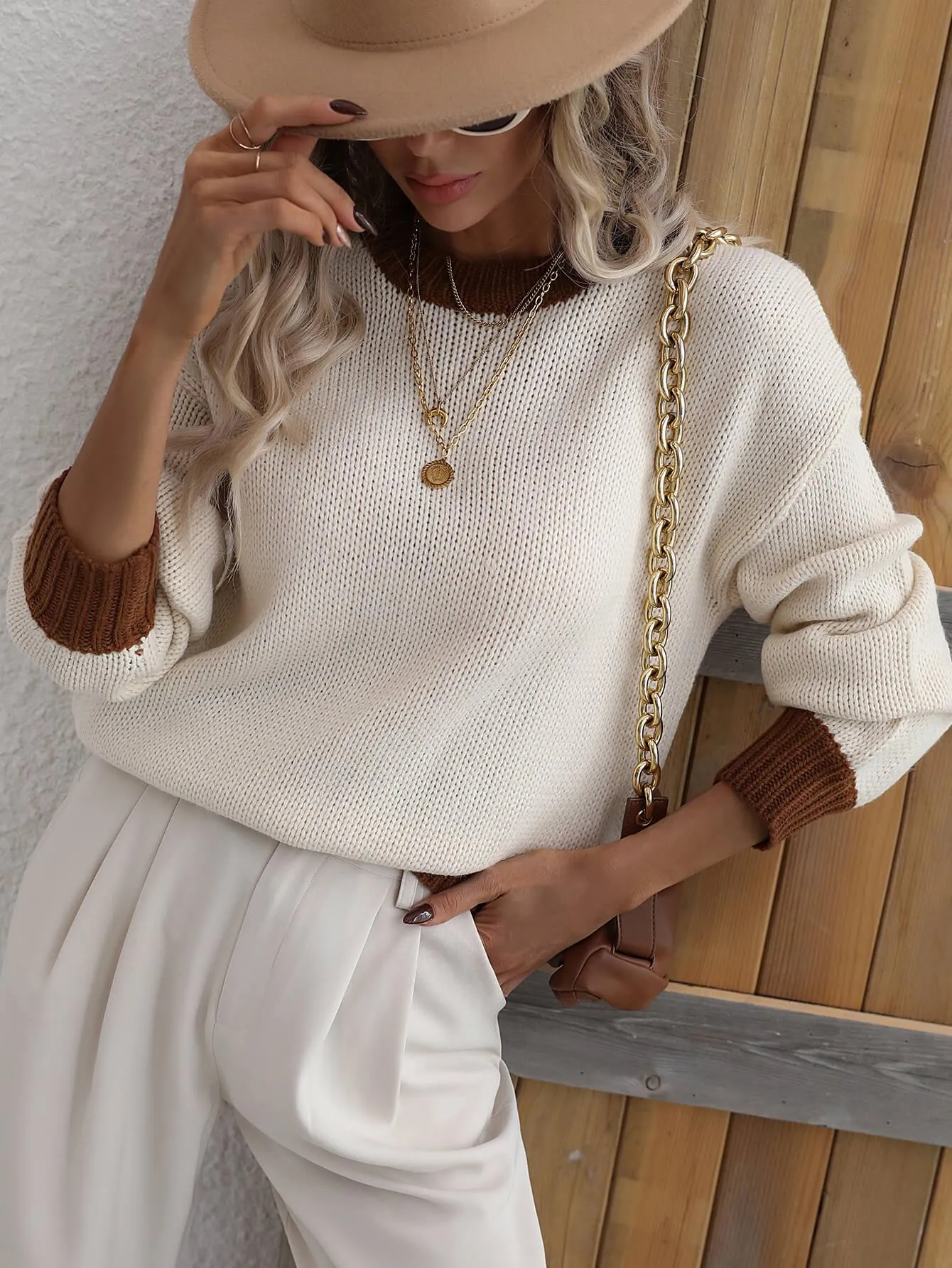Hazel Blues® |  Contrast Trim Drop Shoulder Pullover Sweater