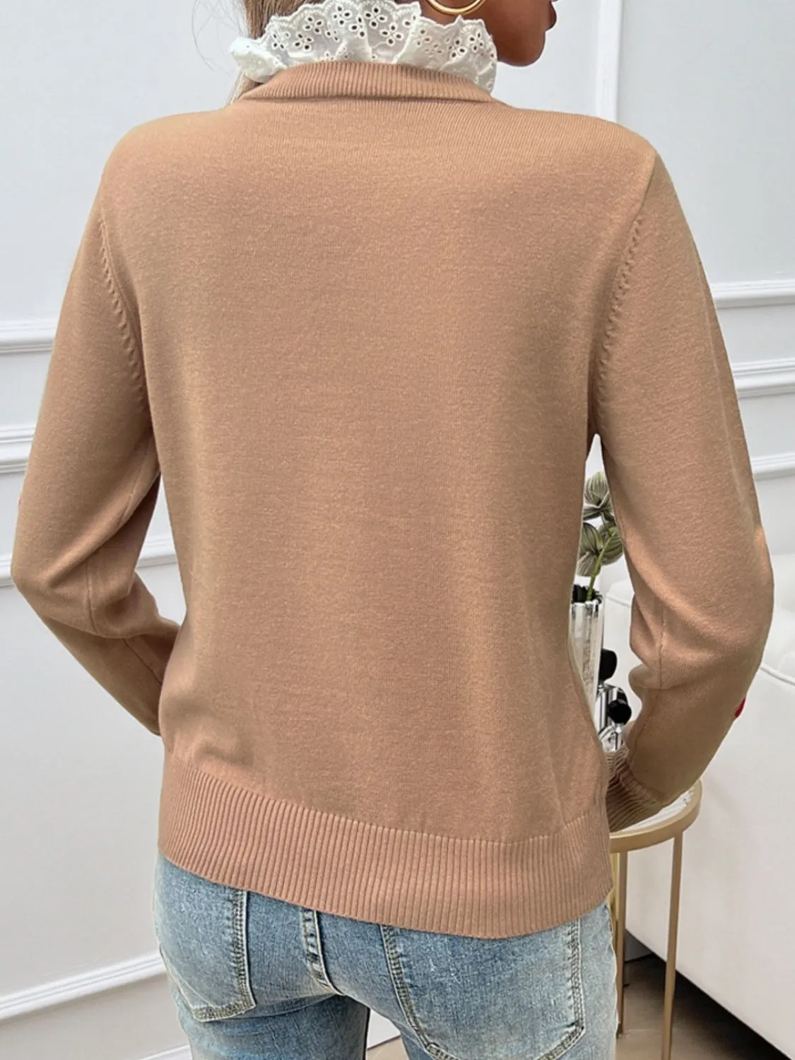 Hazel Blues® |  Lace Detail Heart Long Sleeve Sweater