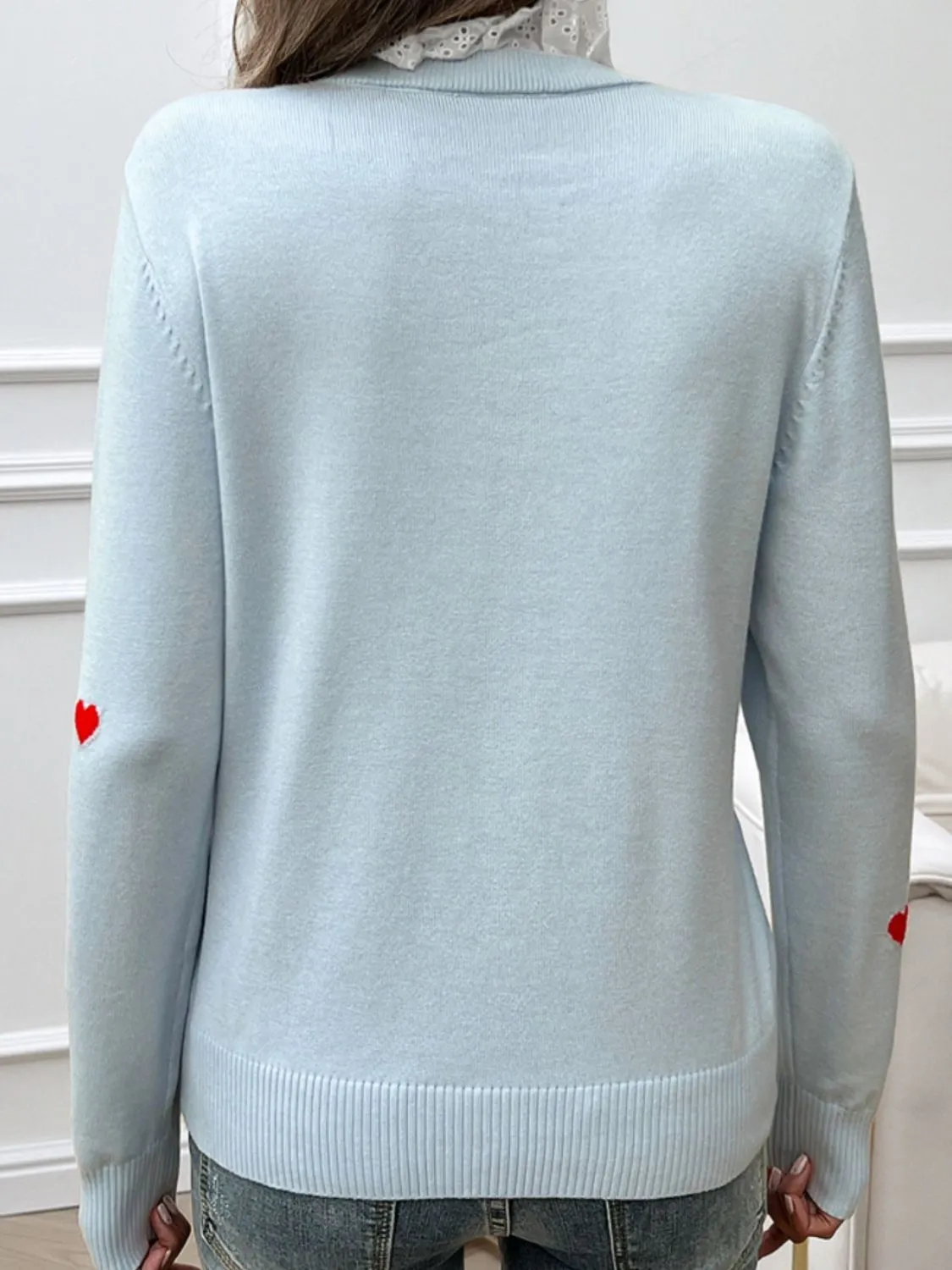 Hazel Blues® |  Lace Detail Heart Long Sleeve Sweater