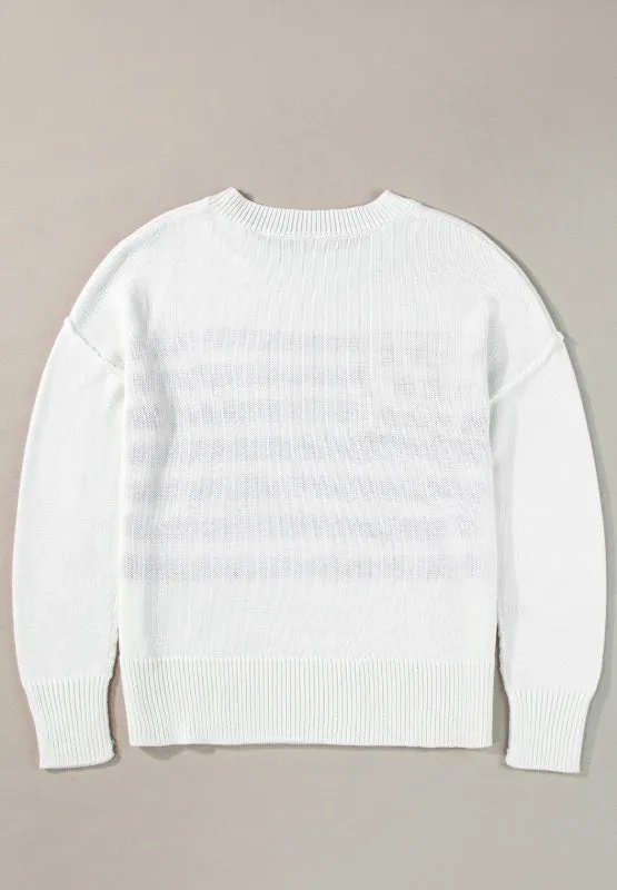 Hazel Blues® |  US Flag Side Slit Drop Shoulder Sweater