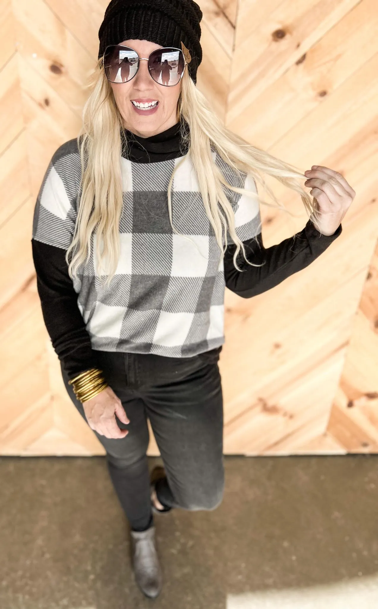 Ivory & Black Buffalo Plaid Top- Final Sale*