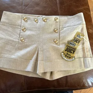 Juicy Couture Nautical Inspired Gold linen cuffed shorts SZ 8 NWT