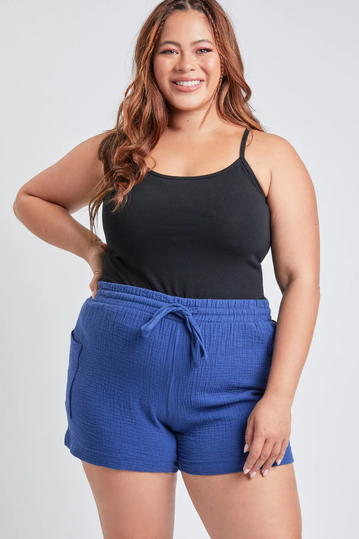 Junior Plus Size Cotton Shorts With Side Patch Pocket, Pack Of 6