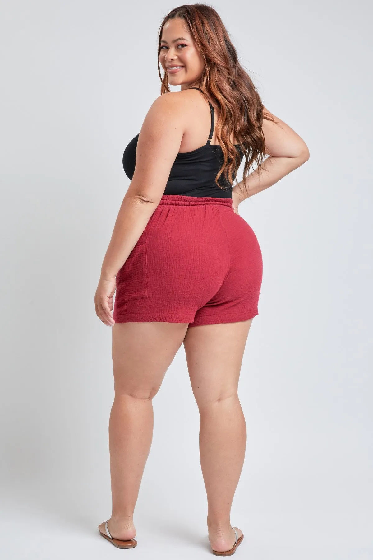 Junior Plus Size Cotton Shorts With Side Patch Pocket, Pack Of 6