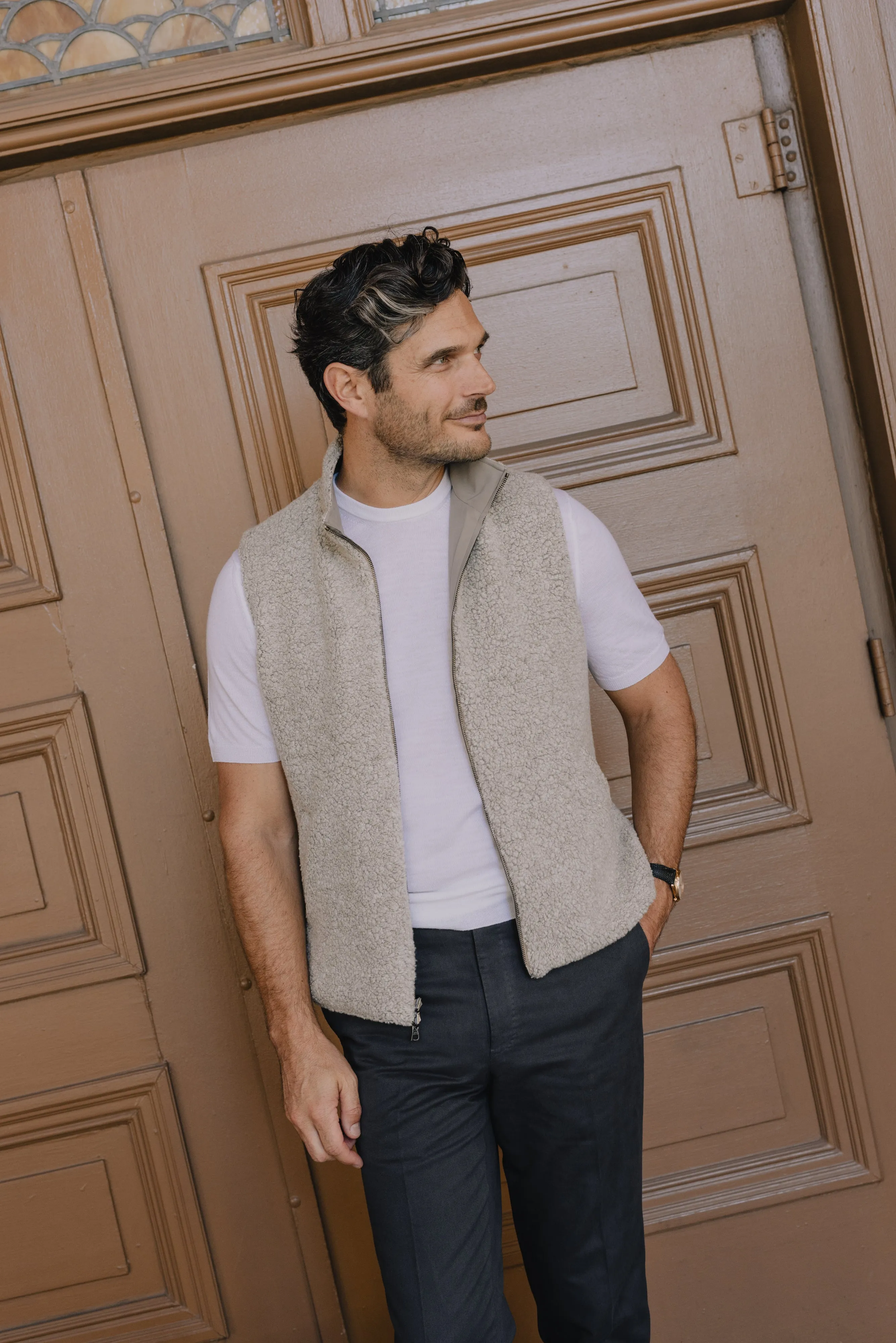 Knitted T-Shirt in Chalk Merino Wool