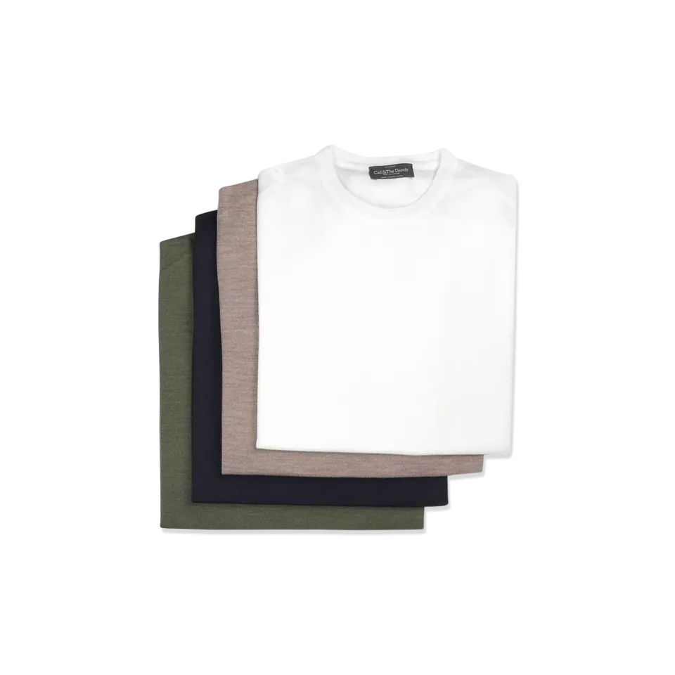 Knitted T-Shirt in Chalk Merino Wool