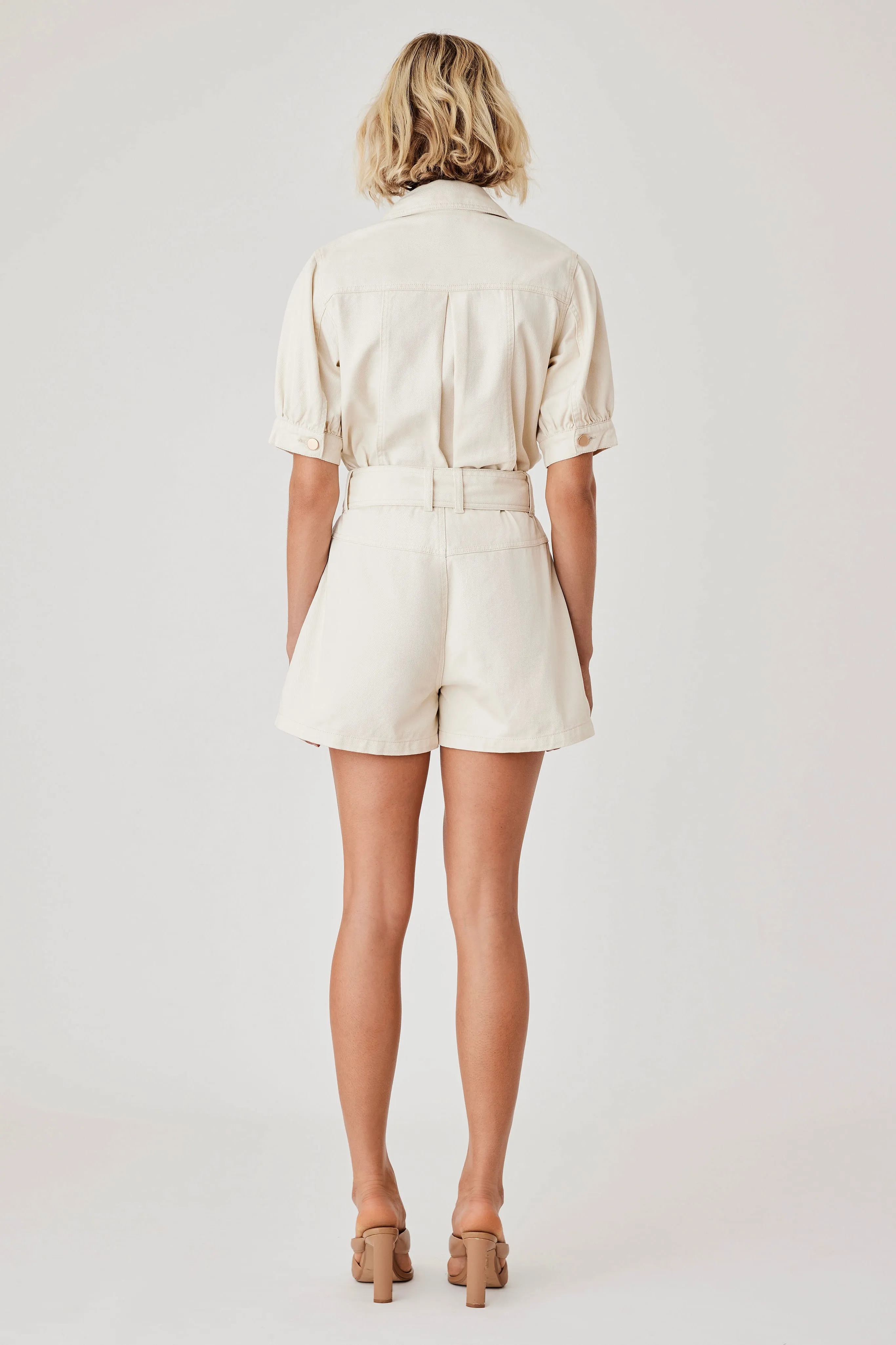 Kokomo Ivory Denim Gold Buckle Short