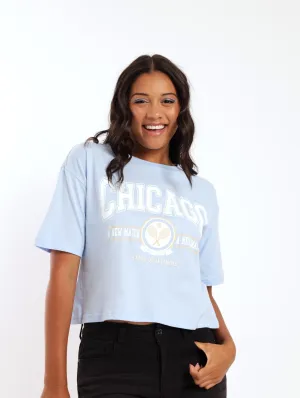 Ladies Chicago Boxy Tee - Light Blue
