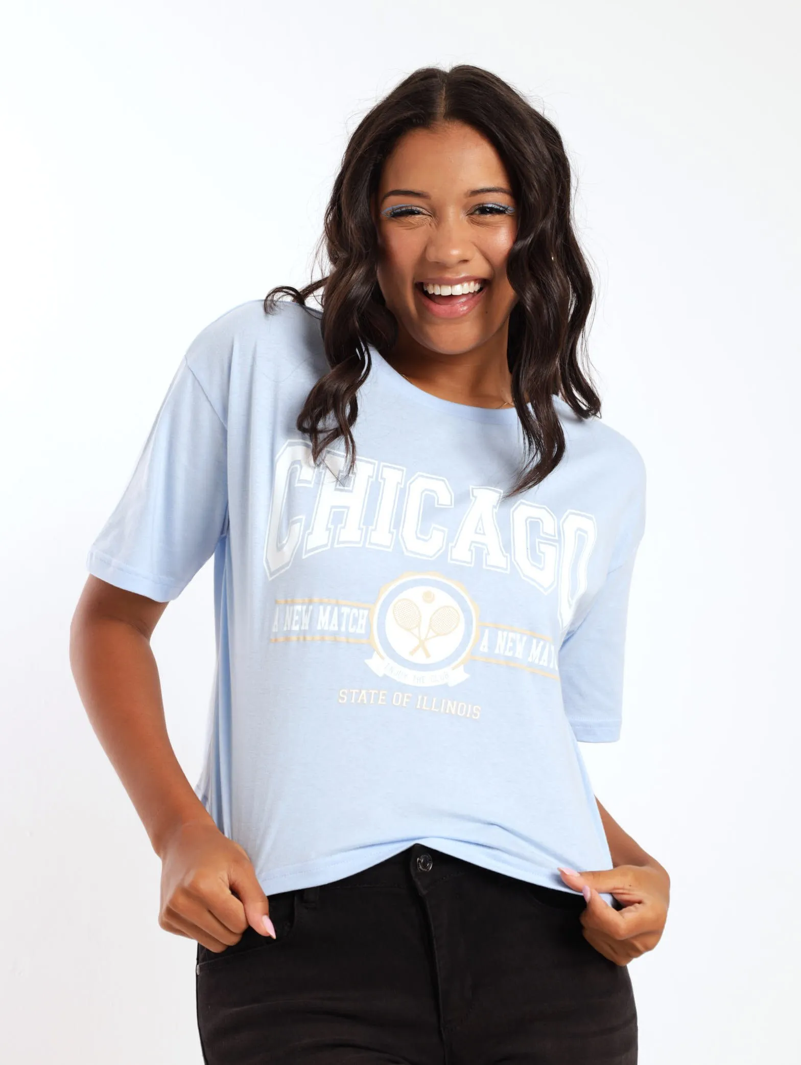 Ladies Chicago Boxy Tee - Light Blue