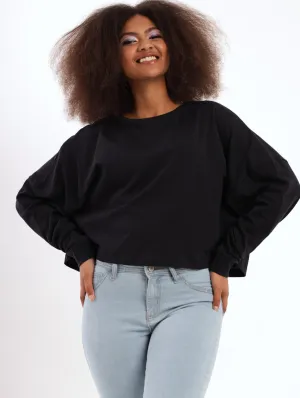 Ladies Long Sleeve Boxy Basic Top - Black