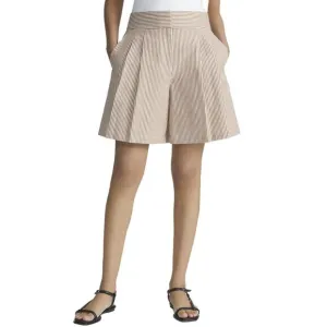 Lafayette 148 Leroy Linen-Blend Navy Pinstripe Shorts Pleated Front 2 Pockets