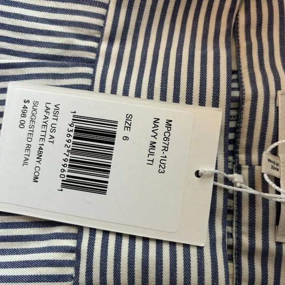 Lafayette 148 Leroy Linen-Blend Navy Pinstripe Shorts Pleated Front 2 Pockets
