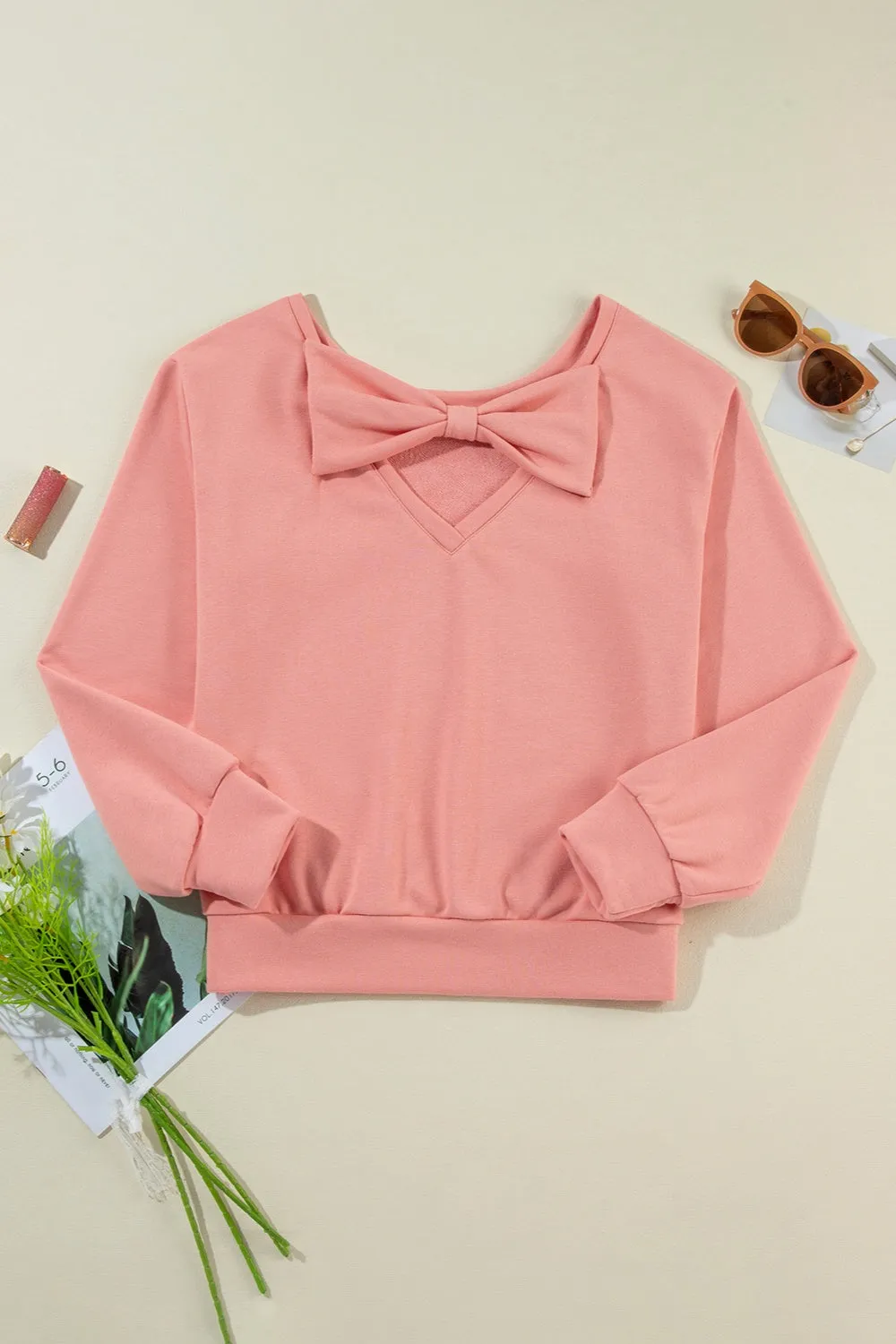 Leah Bow Round Neck Long Sleeve Sweatshirt