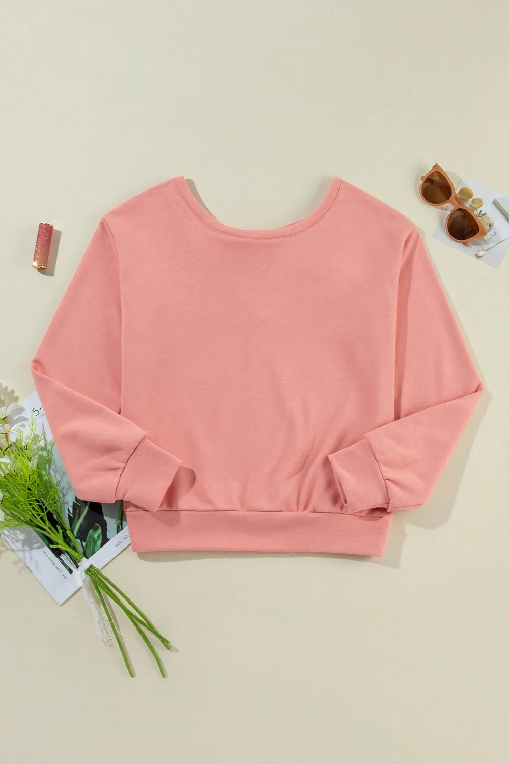 Leah Bow Round Neck Long Sleeve Sweatshirt