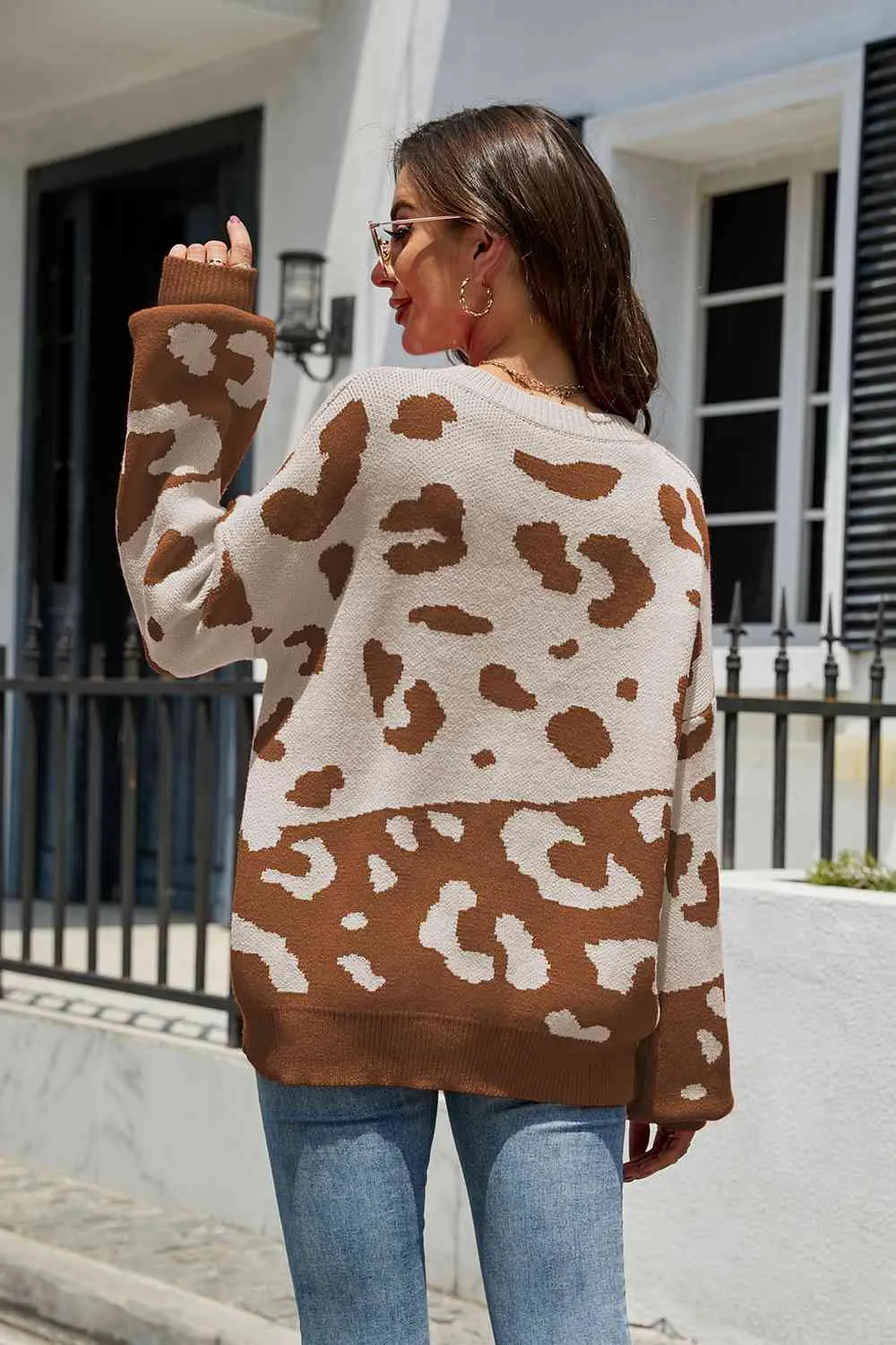 Leah Leopard Drop Shoulder Sweater