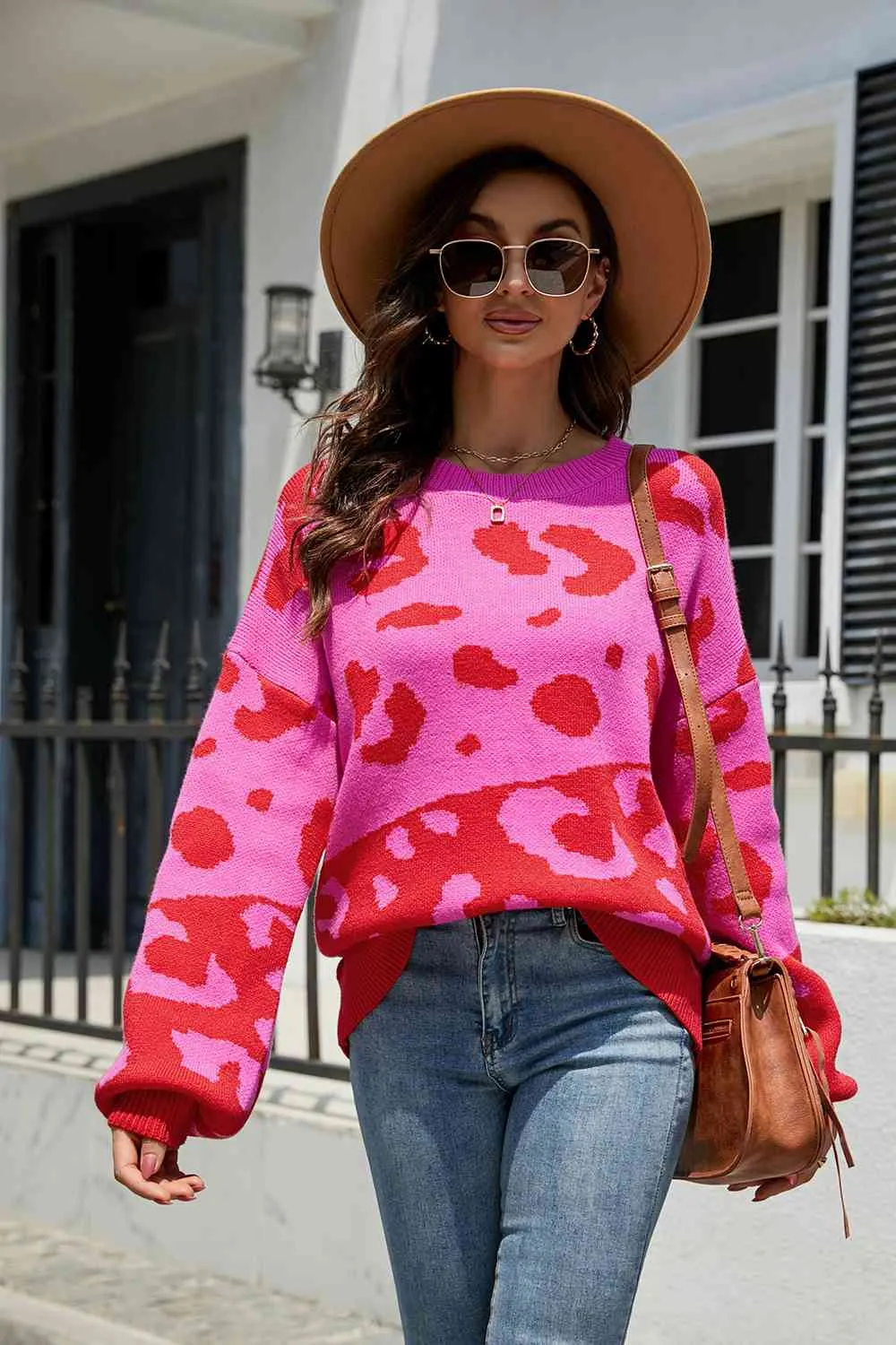 Leah Leopard Drop Shoulder Sweater