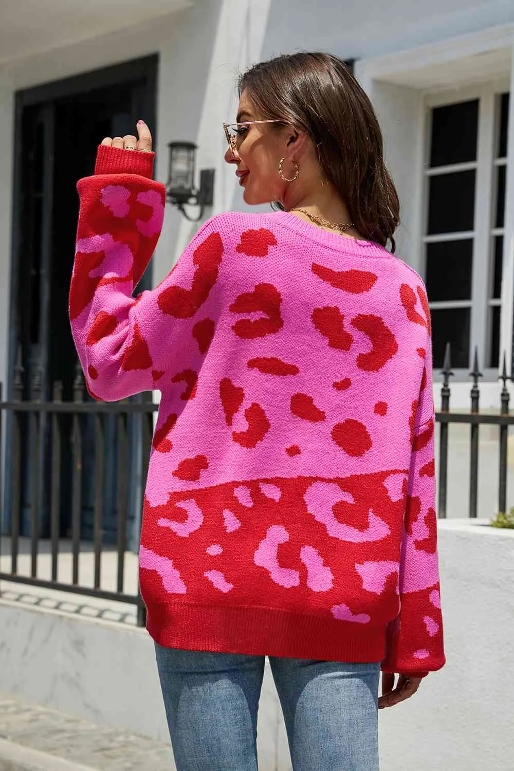 Leah Leopard Drop Shoulder Sweater