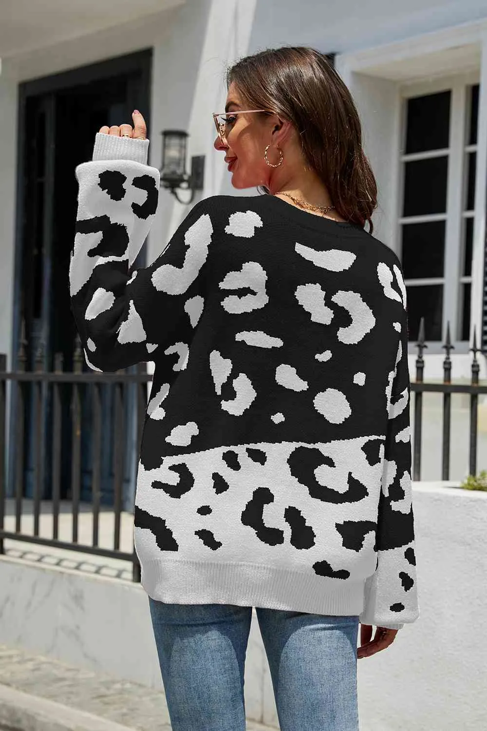Leah Leopard Drop Shoulder Sweater