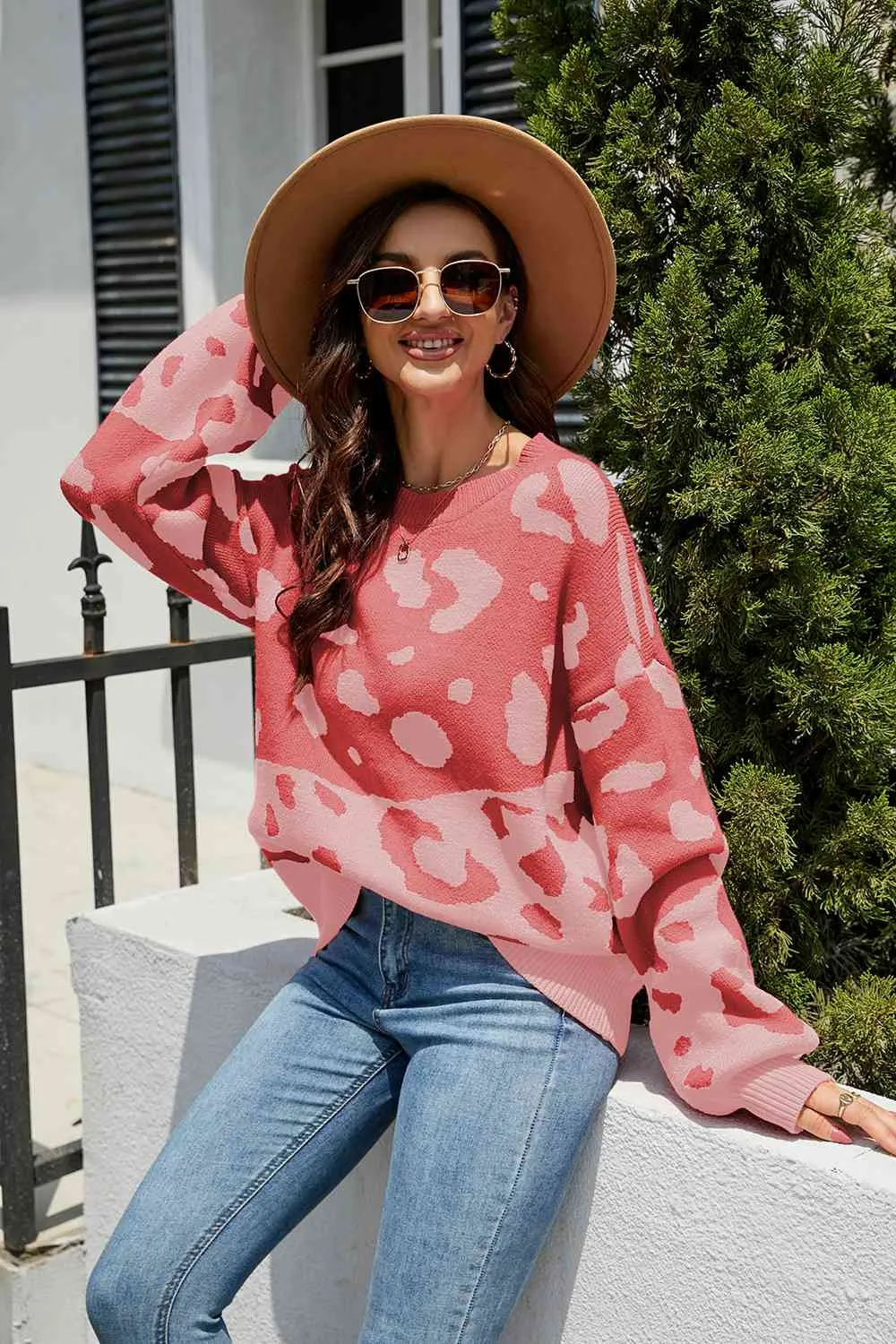 Leah Leopard Drop Shoulder Sweater
