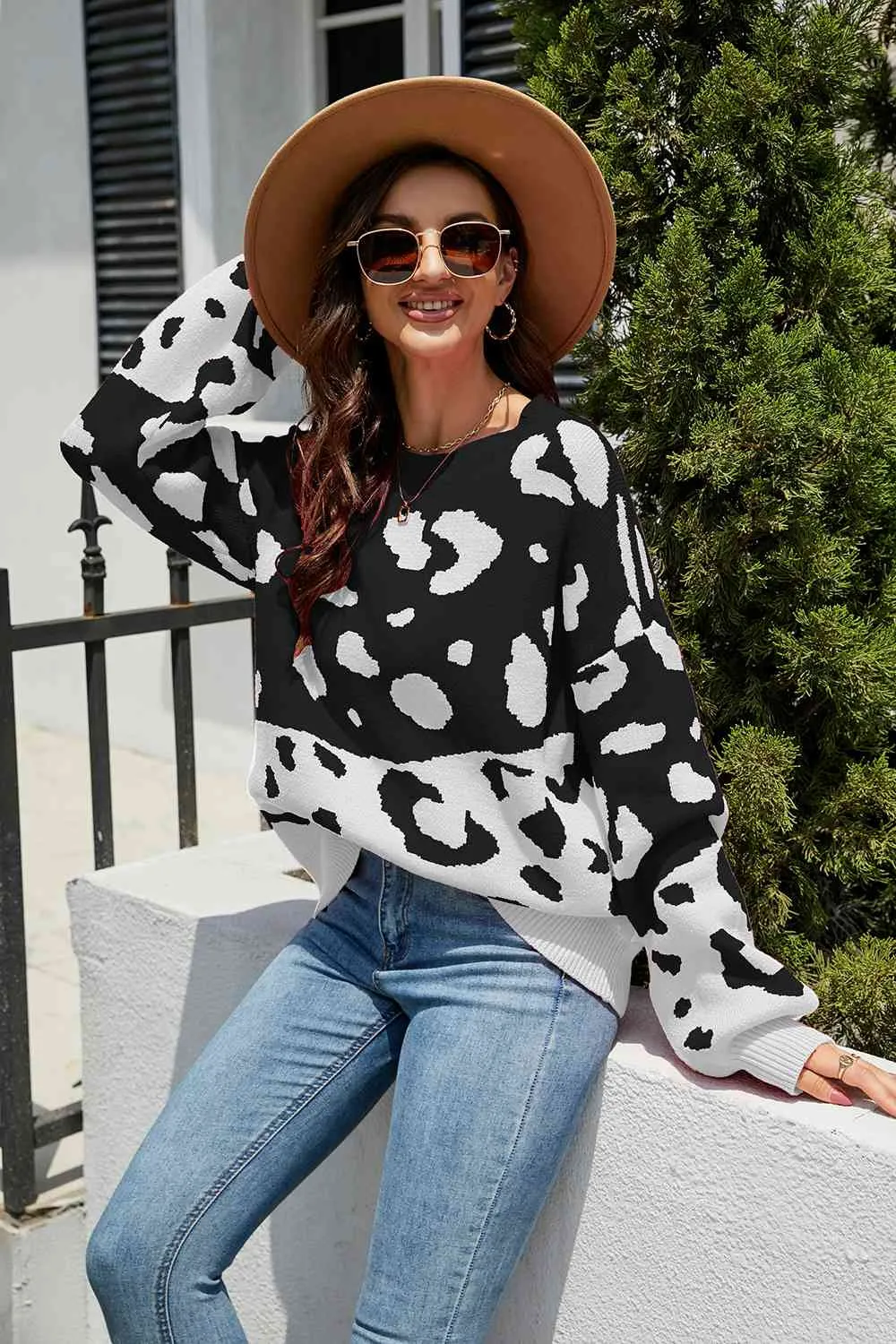 Leah Leopard Drop Shoulder Sweater