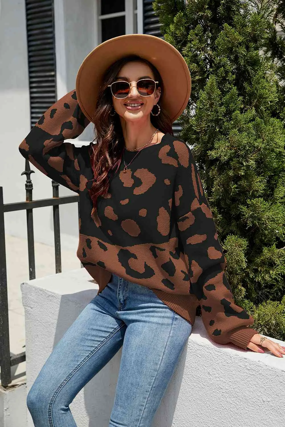 Leah Leopard Drop Shoulder Sweater