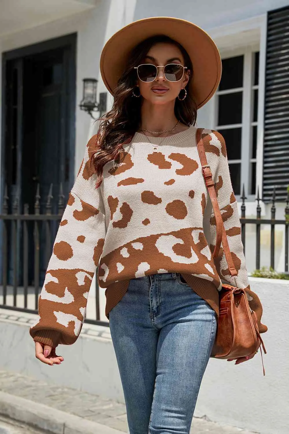Leah Leopard Drop Shoulder Sweater