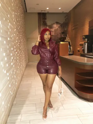 Leather Look Jacket & Shorts Set