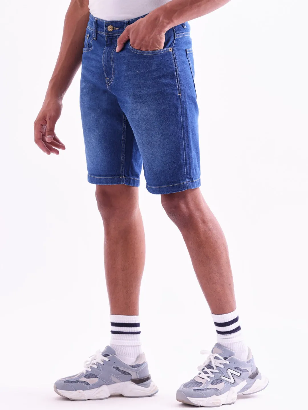 Light Blue Plain Denim Shorts
