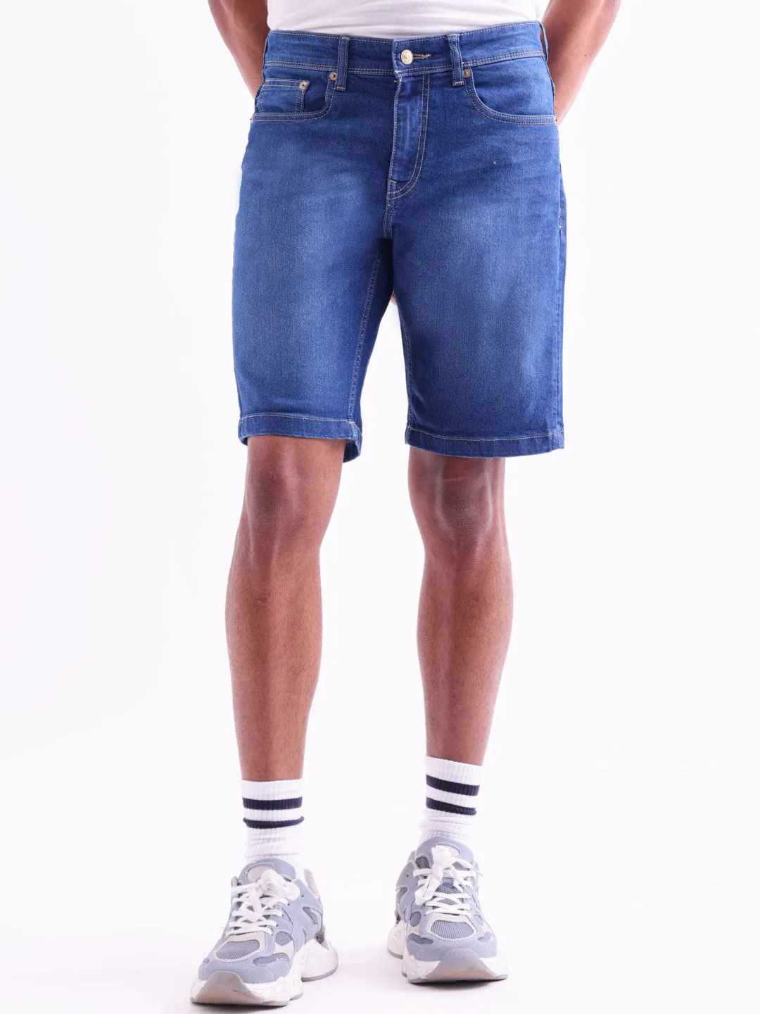 Light Blue Plain Denim Shorts