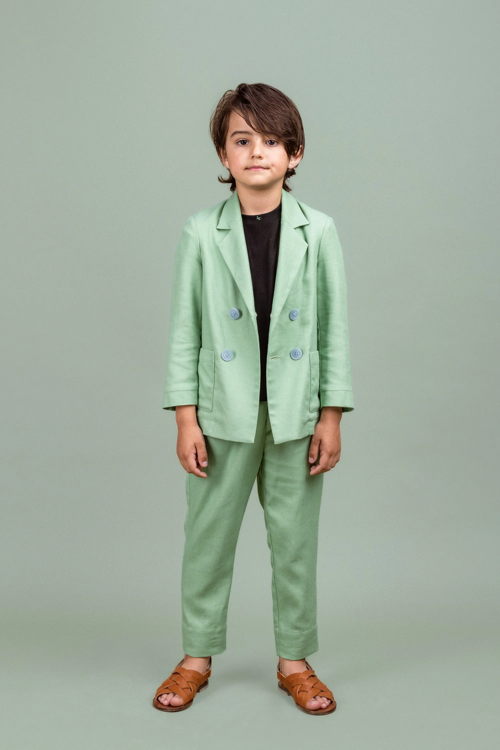 Linen-blend Double Breasted Jacket Sunlit, Green