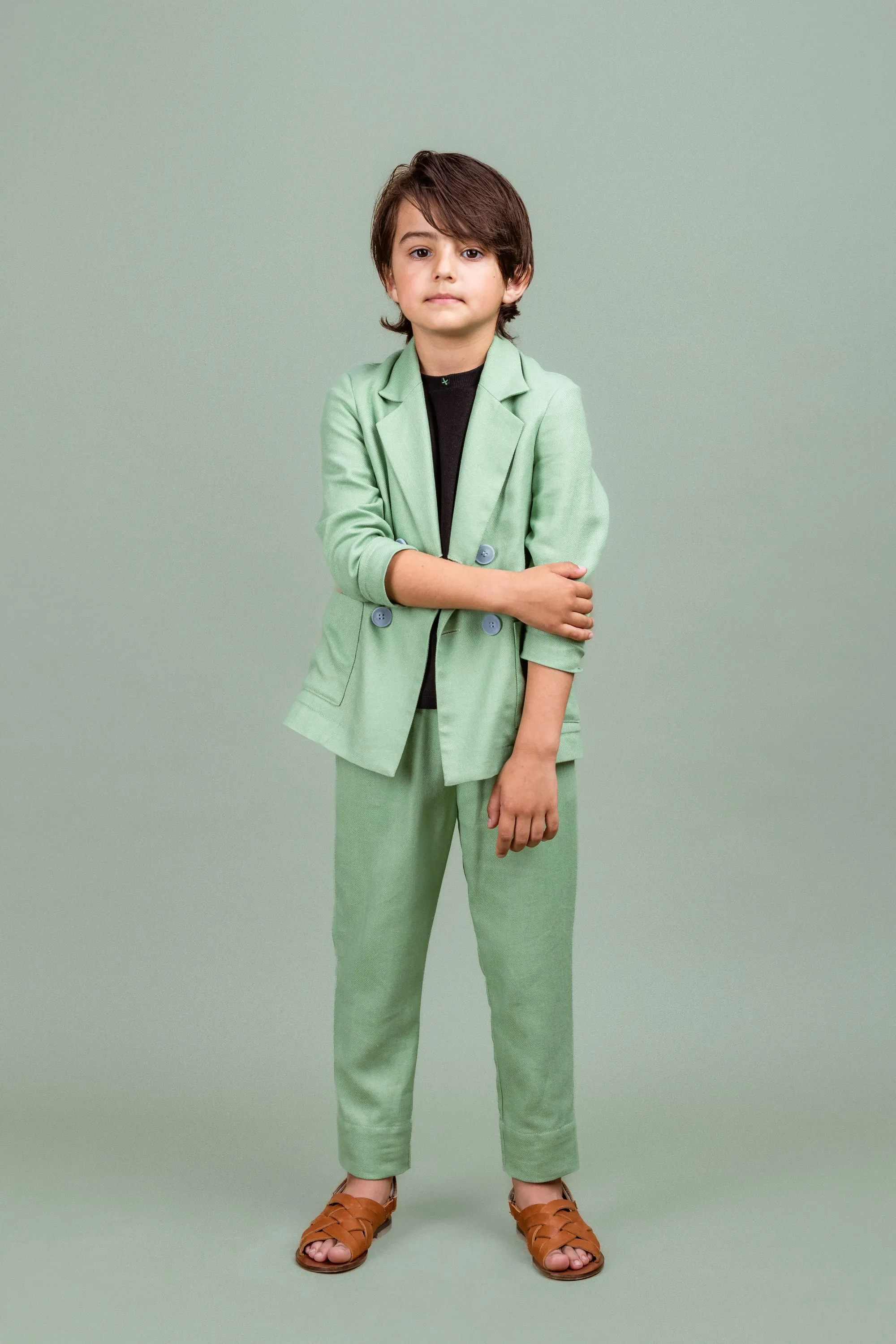 Linen-blend Double Breasted Jacket Sunlit, Green