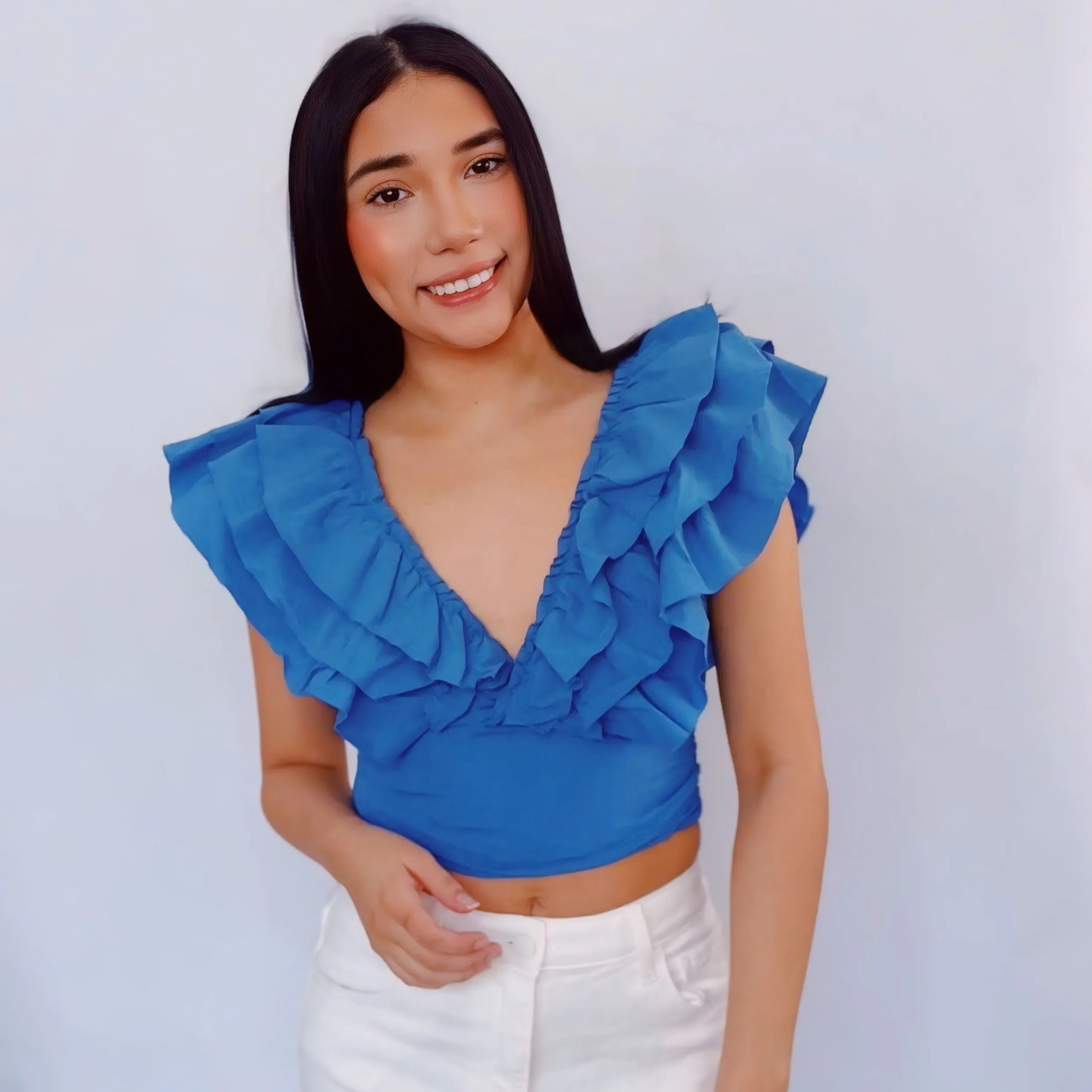 Lively Blue Ruffle Top