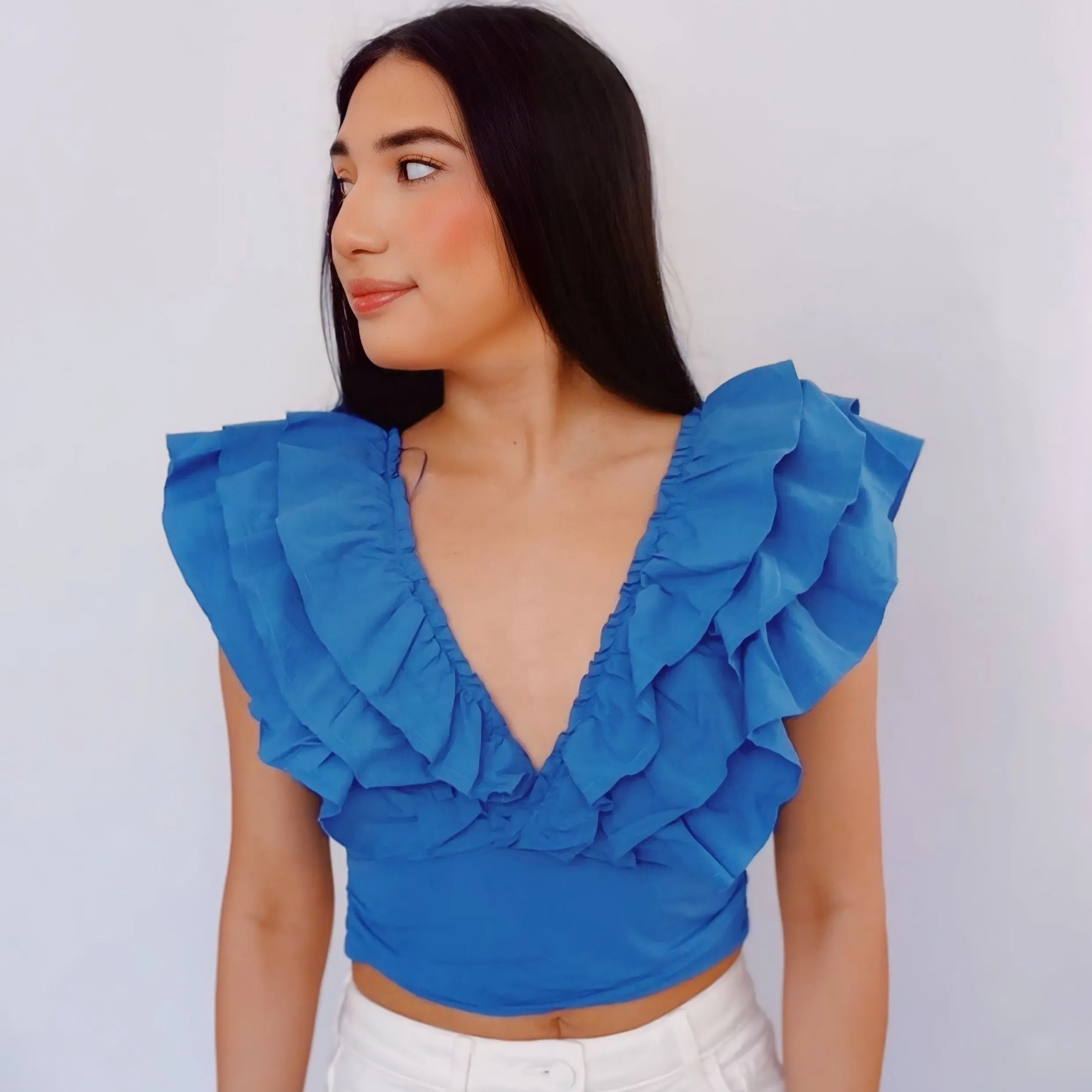 Lively Blue Ruffle Top