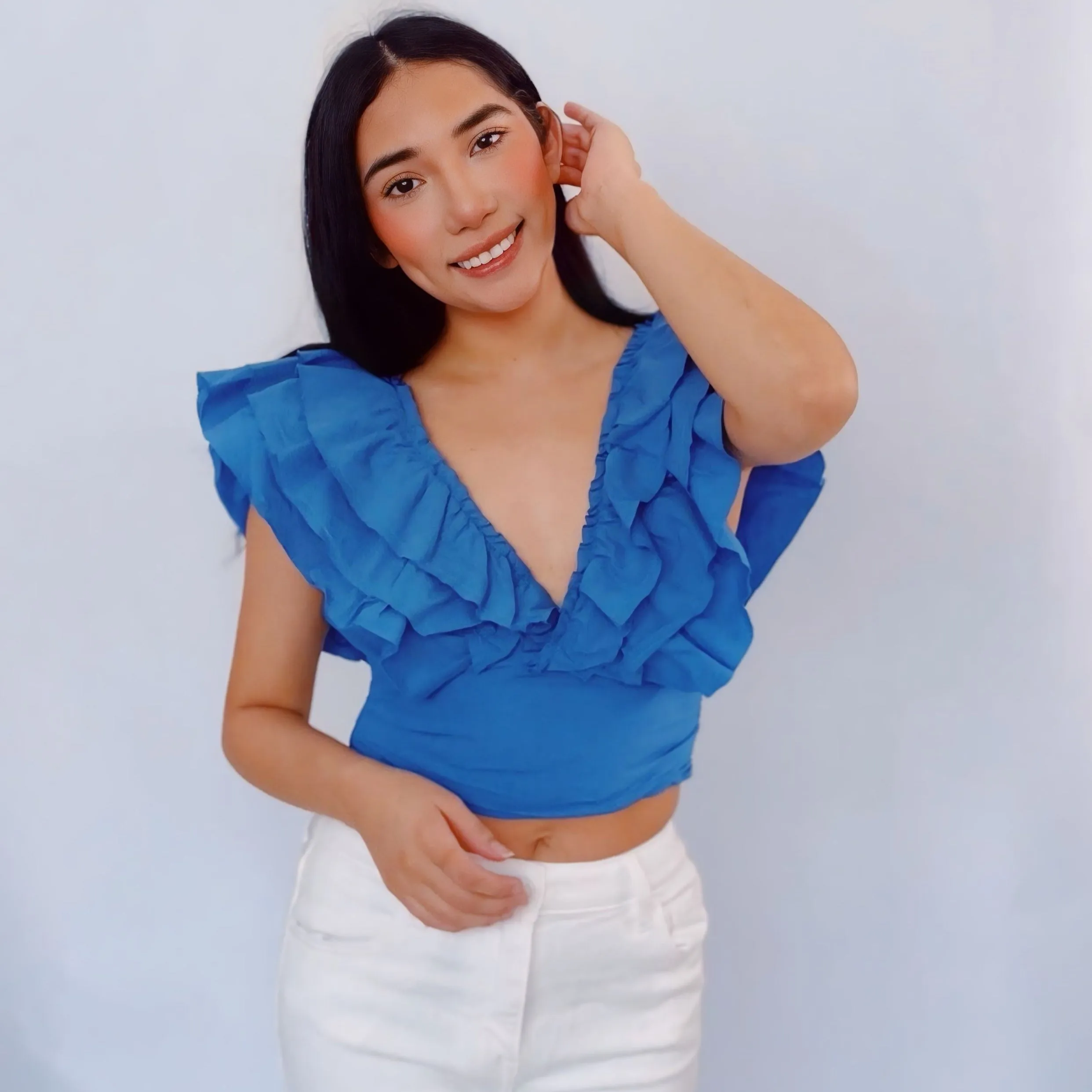 Lively Blue Ruffle Top