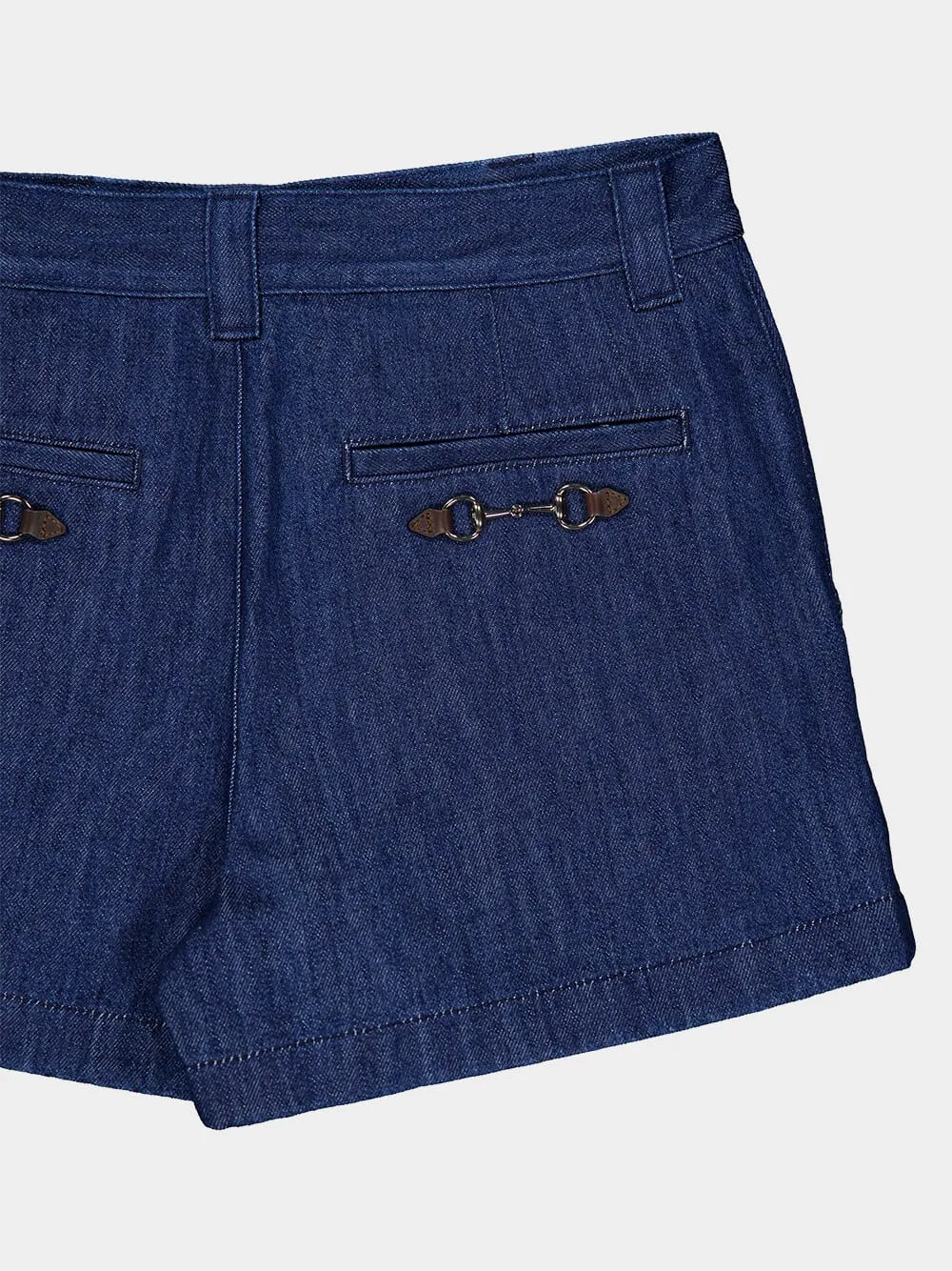 Low Waist Denim Mini Shorts with Horsebit